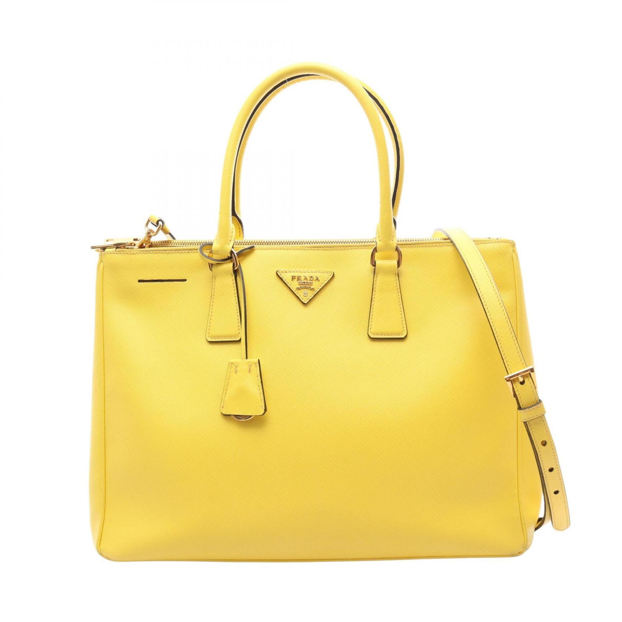 Prada Saffiano Yellow Leather Handbag Tote Bag (Pre-Owned)