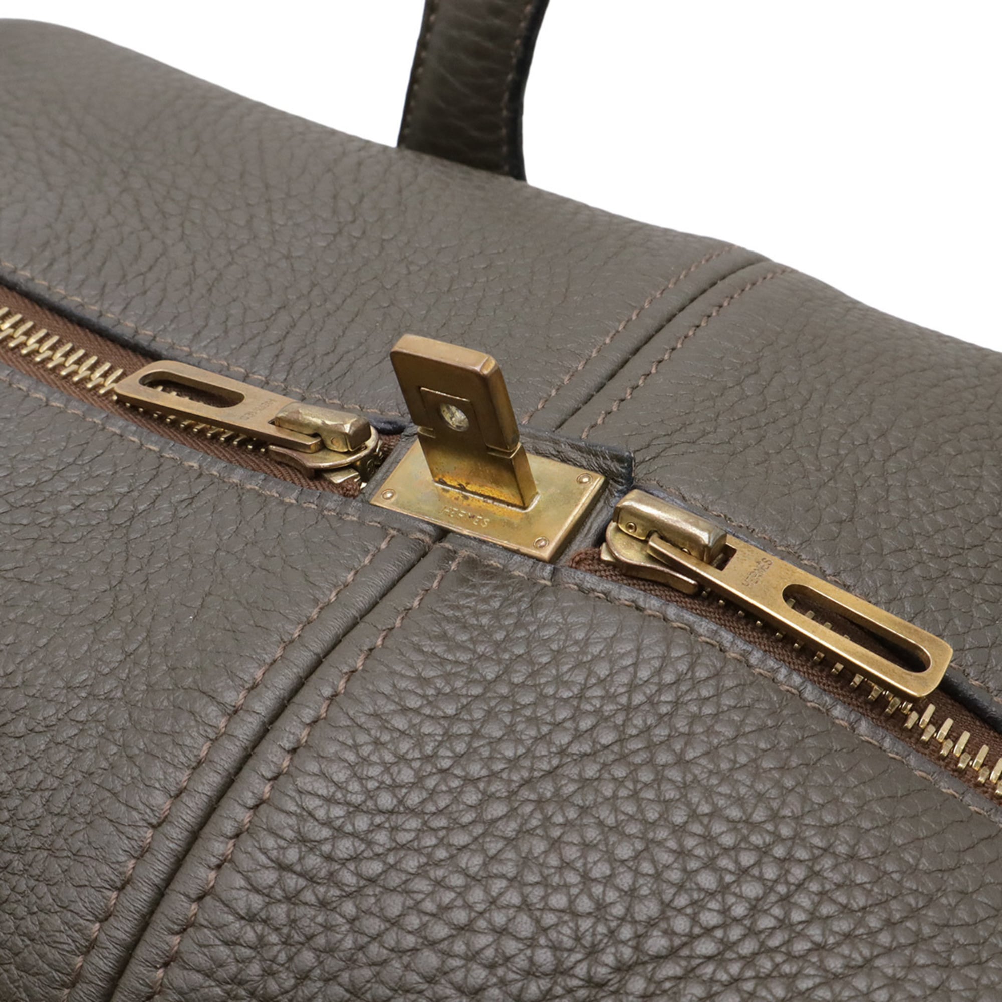 Hermes Olive Taurillon Clemence Leather Boston Bag (Pre-Owned)