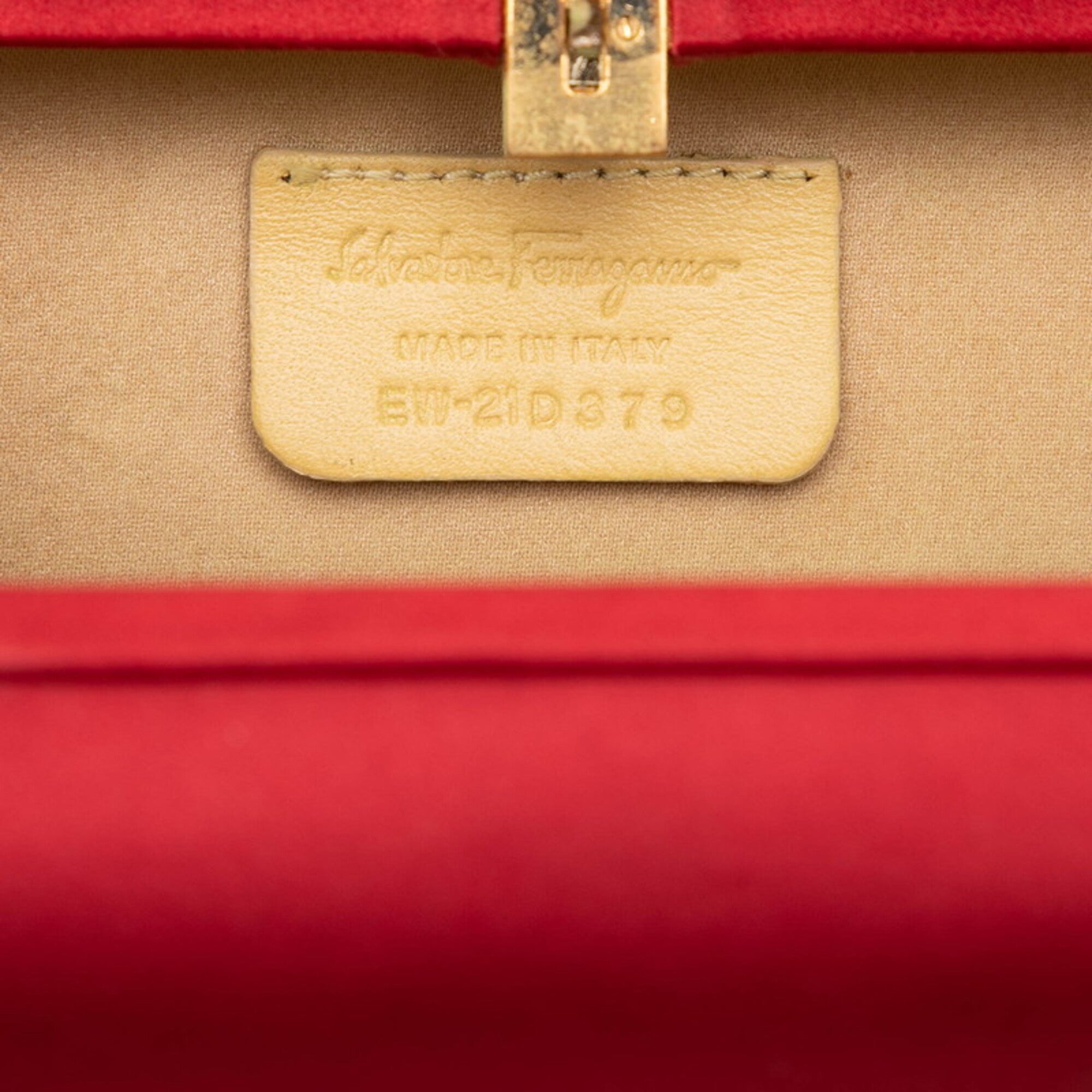 Salvatore Ferragamo Gold Red Color Satin Evening Bag Shoulder Bag (Pre-Owned)