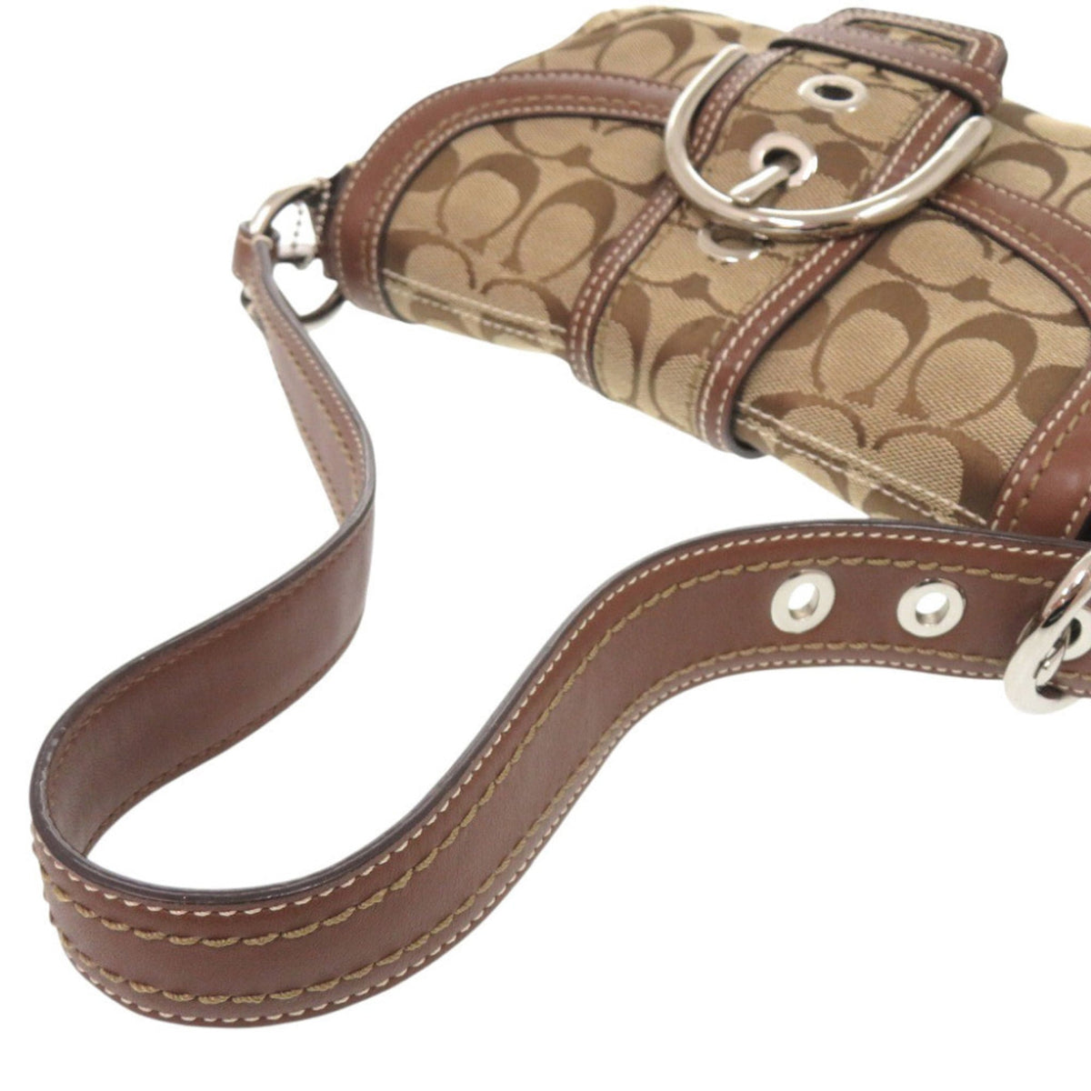 Coach Beige Brown Leather Canvas Shoulder Bag (Pre-Owned)