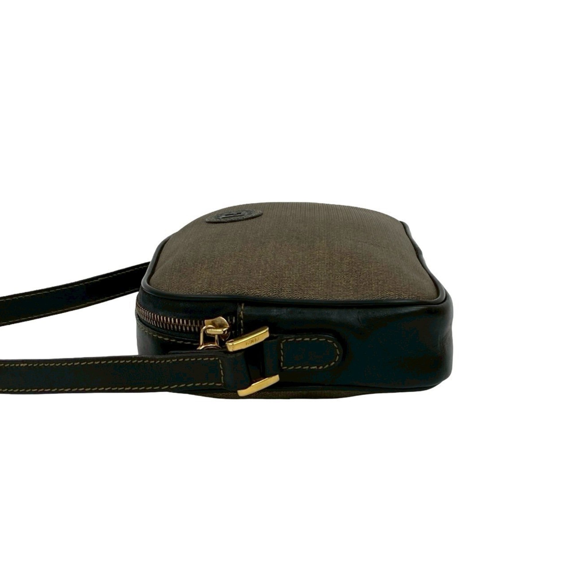 Fendi Black Brown Leather Pvc Pochette Shoulder Bag (Pre-Owned)