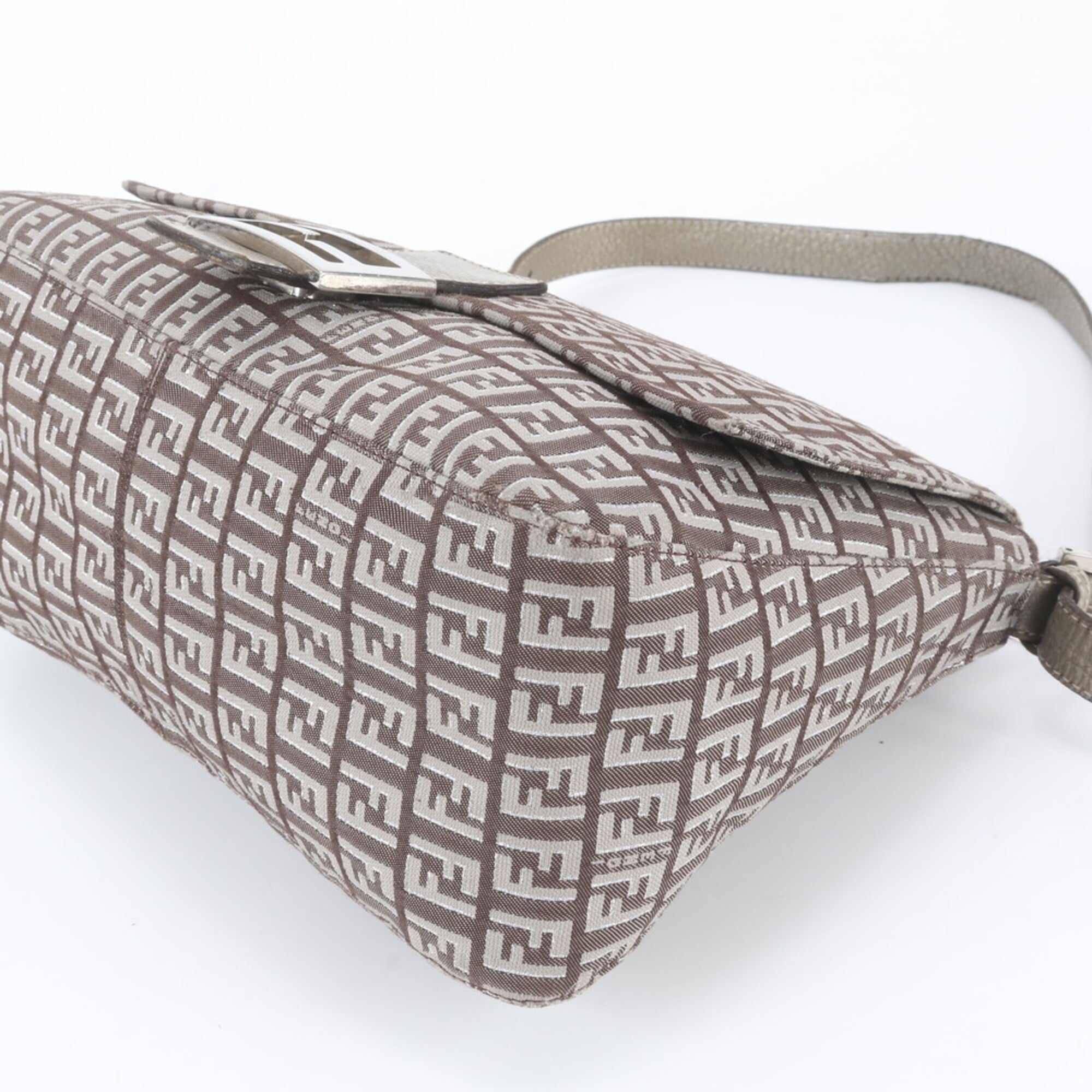 Fendi Anna Beige Silver Leather Canvas Handbag Shoulder Bag Tote Bag (Pre-Owned)