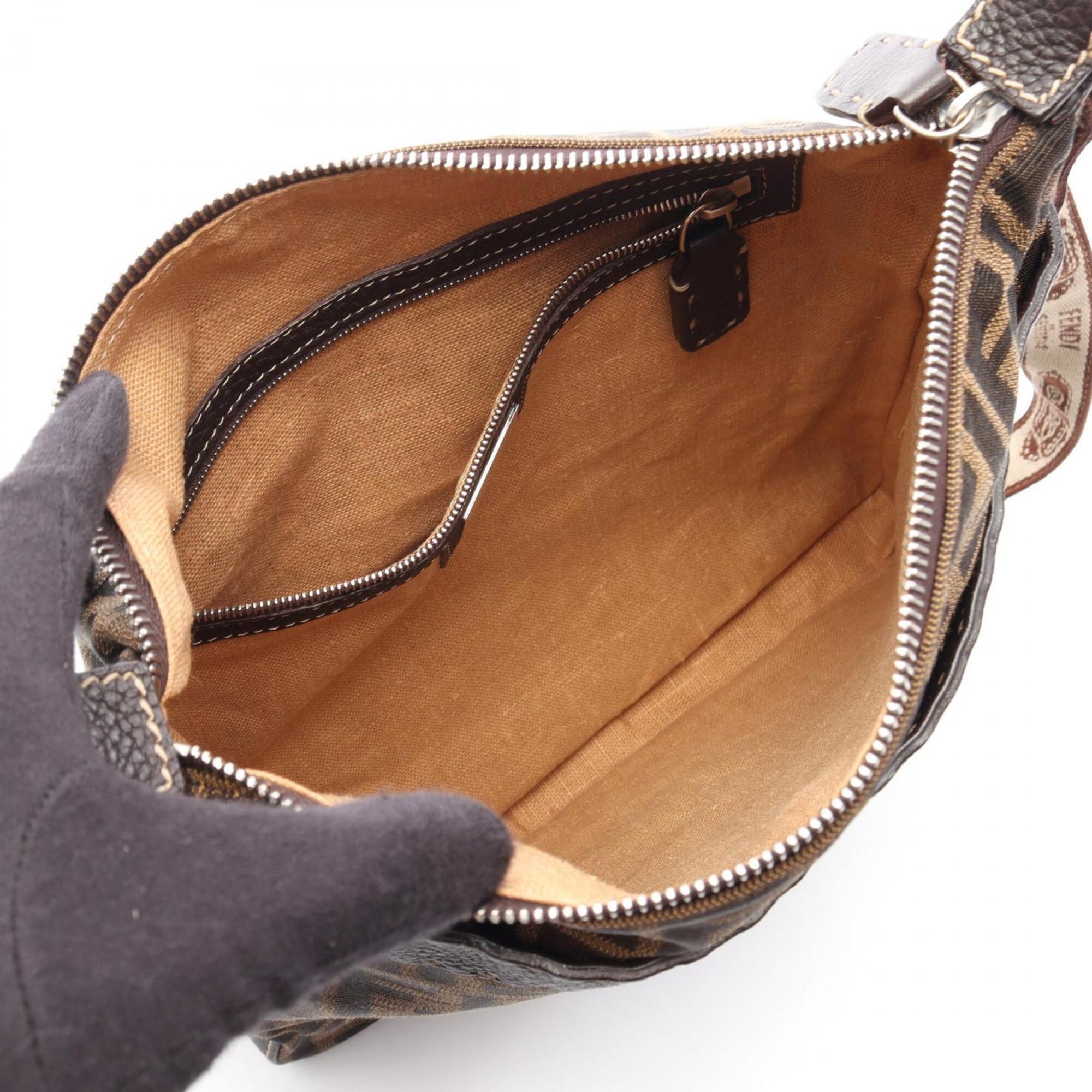 Fendi Brown Canvas Leather Handbag Shoulder Bag (Pre-Owned)