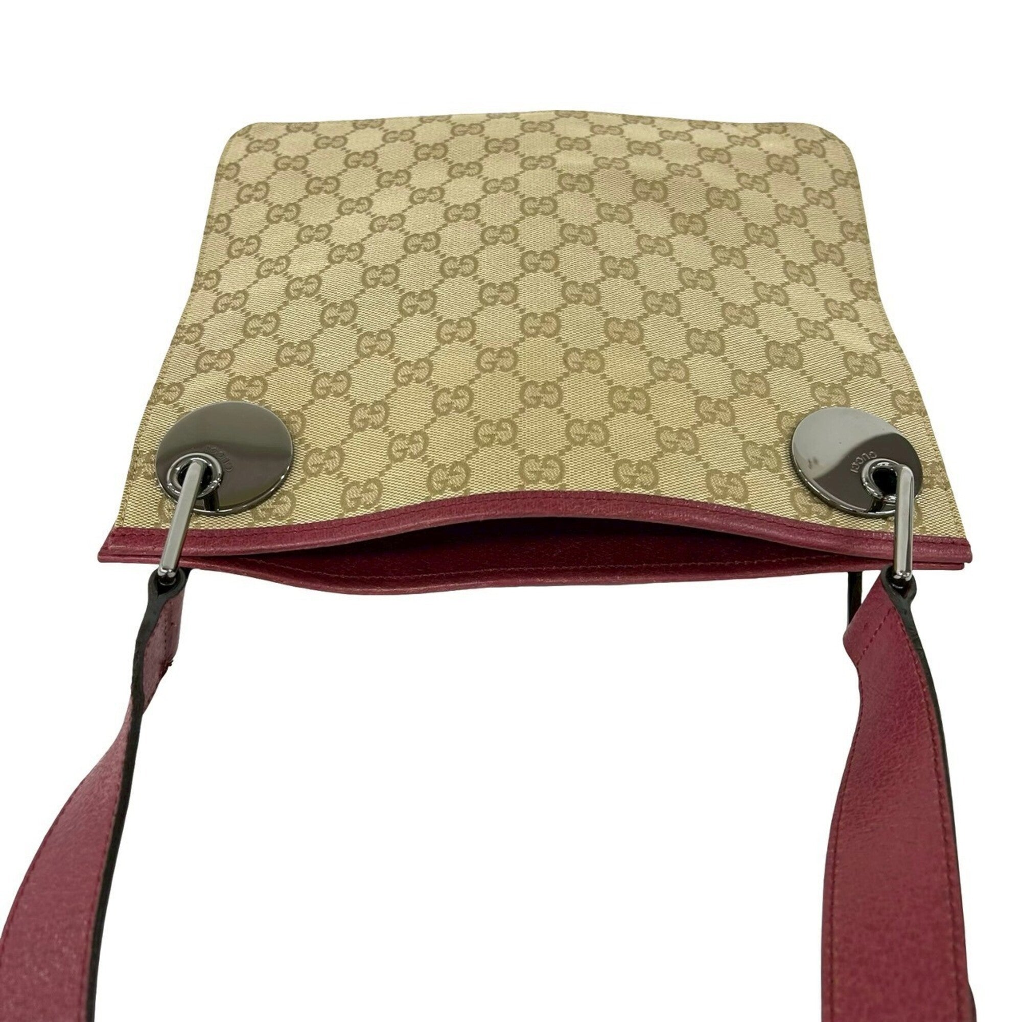 Gucci Beige Bordeaux Canvas Leather Pochette Shoulder Bag (Pre-Owned)