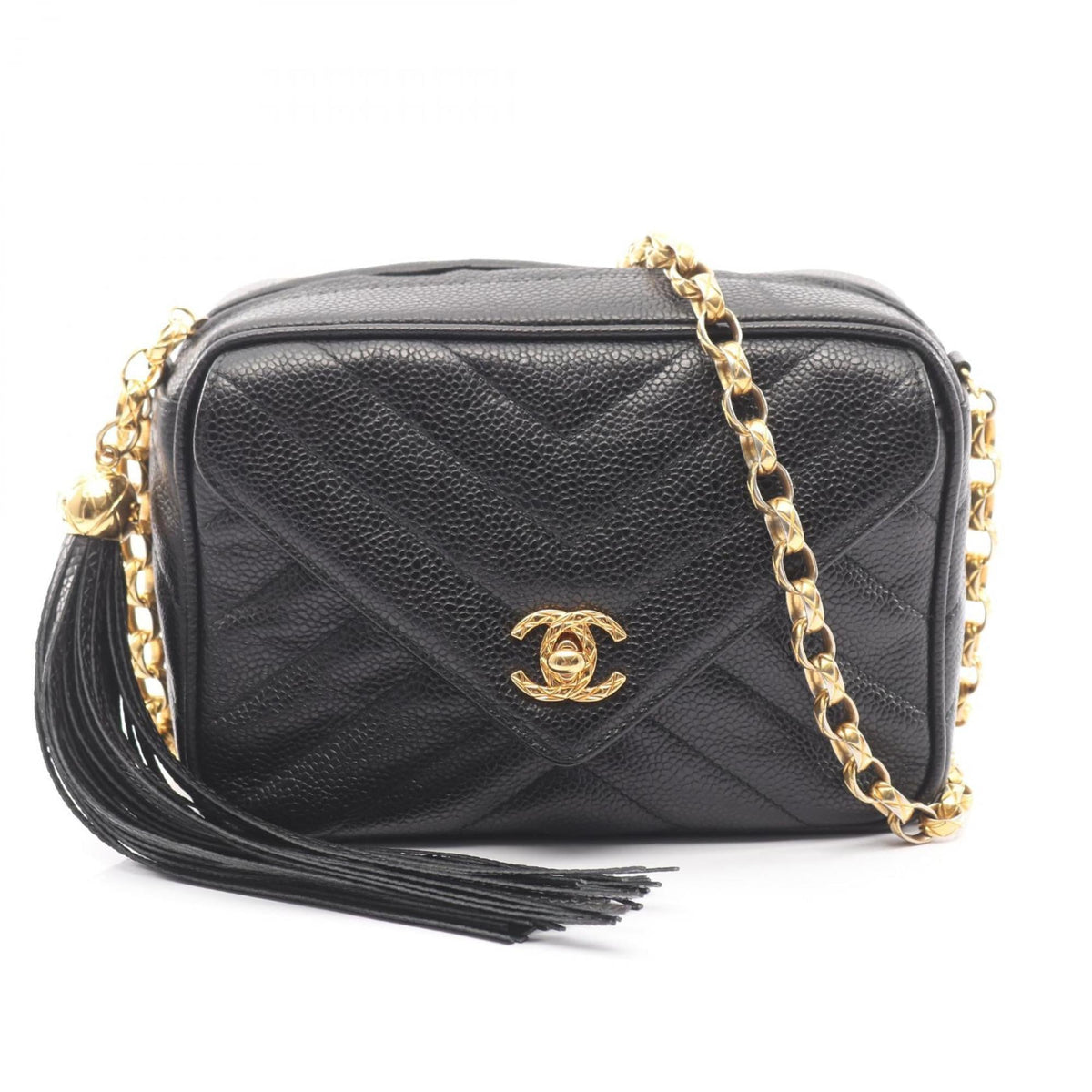 Chanel Black Leather Handbag Shoulder Bag (Pre-Owned)