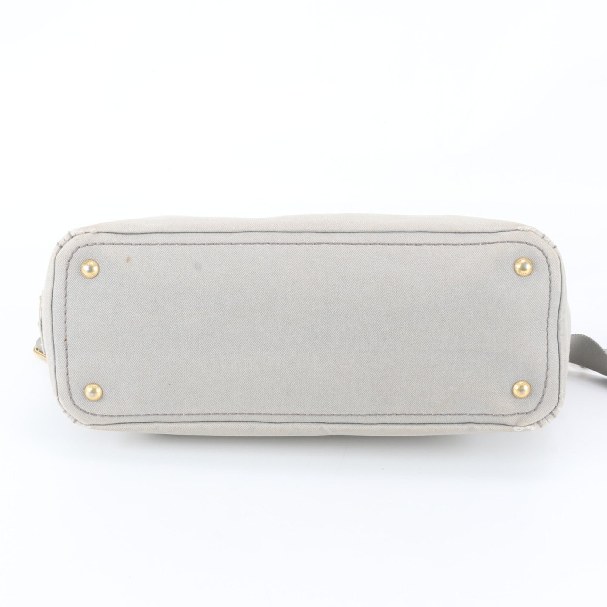 Prada Grayish Leather Canvas Shoulder Bag (Pre-Owned)