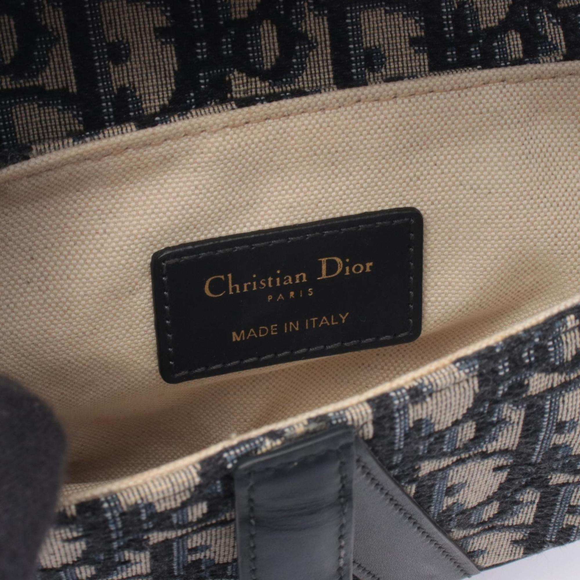 Christian Dior Ivory Navy Canvas Leather Handbag Saddle Bag (Pre-Owned)