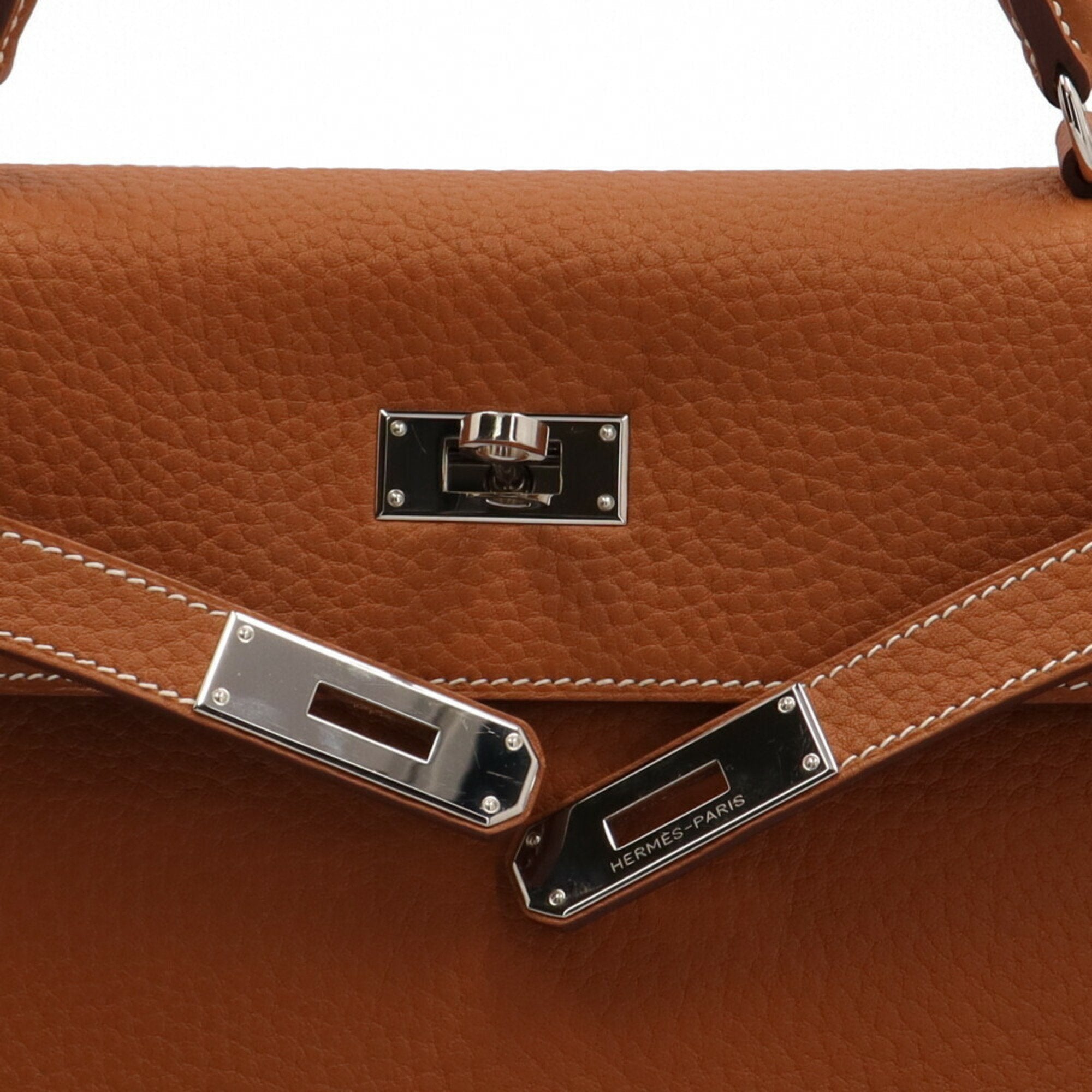 Hermes Kelly Brown Gold Taurillon Clemence Leather Shoulder Bag (Pre-Owned)