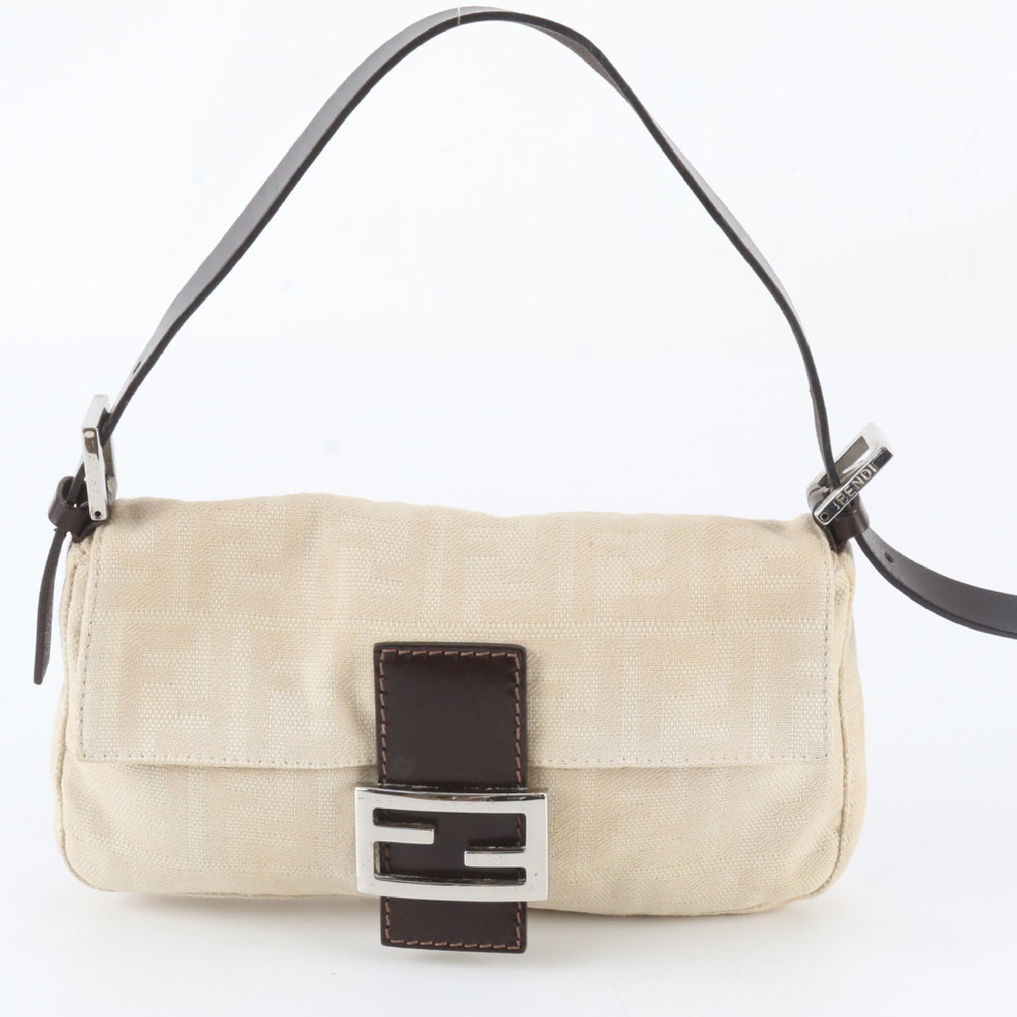 Fendi Beige Leather Canvas Handbag Shoulder Bag (Pre-Owned)