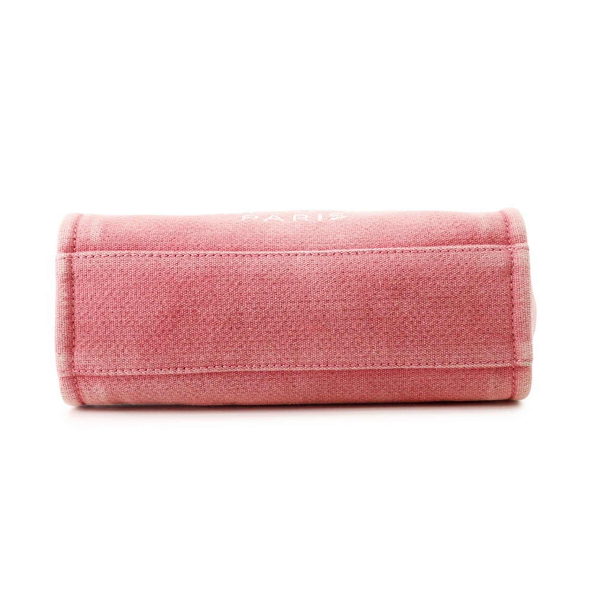 Chanel Pink Red Canvas Leather Handbag Tote Bag (Pre-Owned)