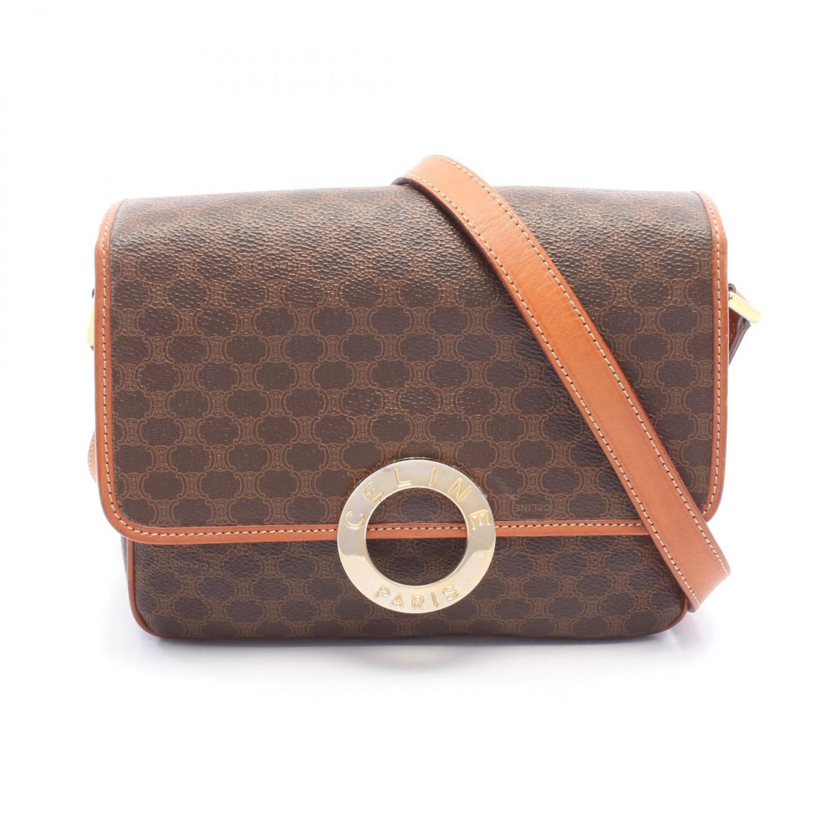 Celine Brown Coated Canvas Leather Handbag Shoulder Bag (Pre-Owned)