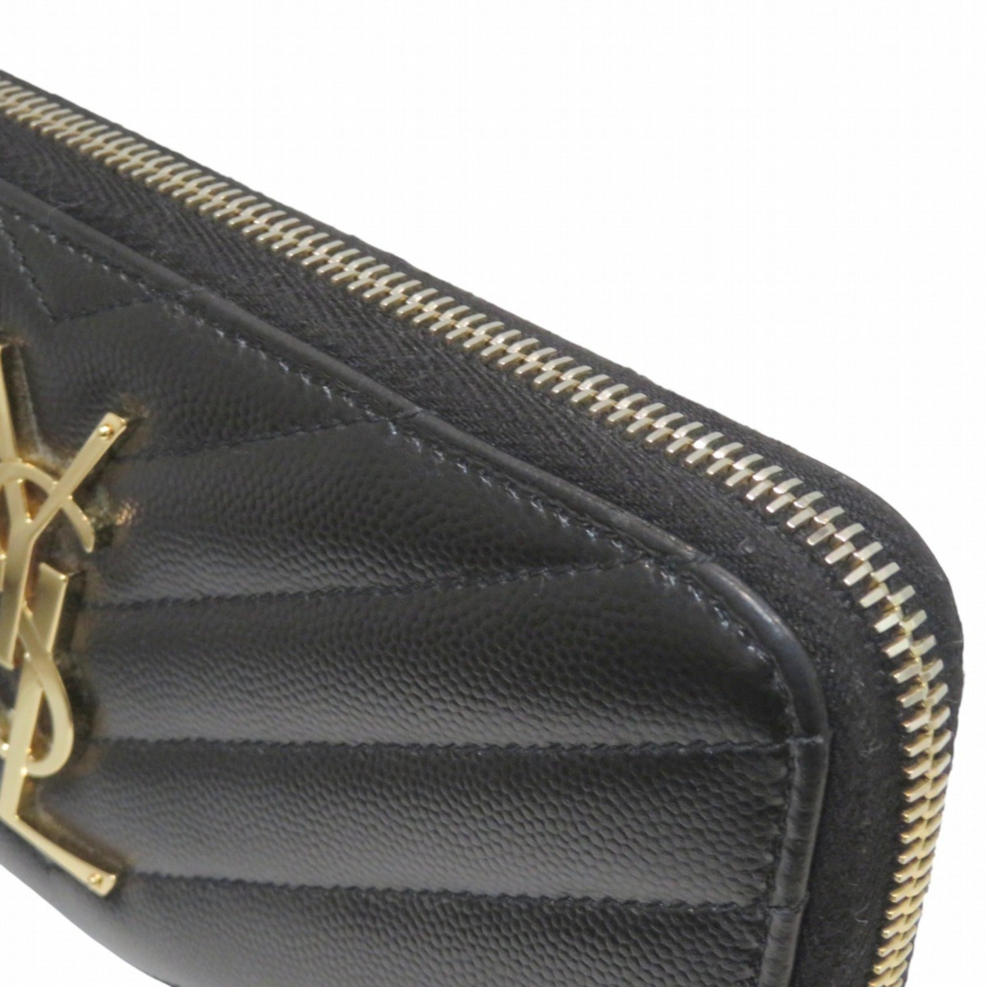 Yves Saint Laurent Black Leather Long Wallet (Bi-Fold) (Pre-Owned)