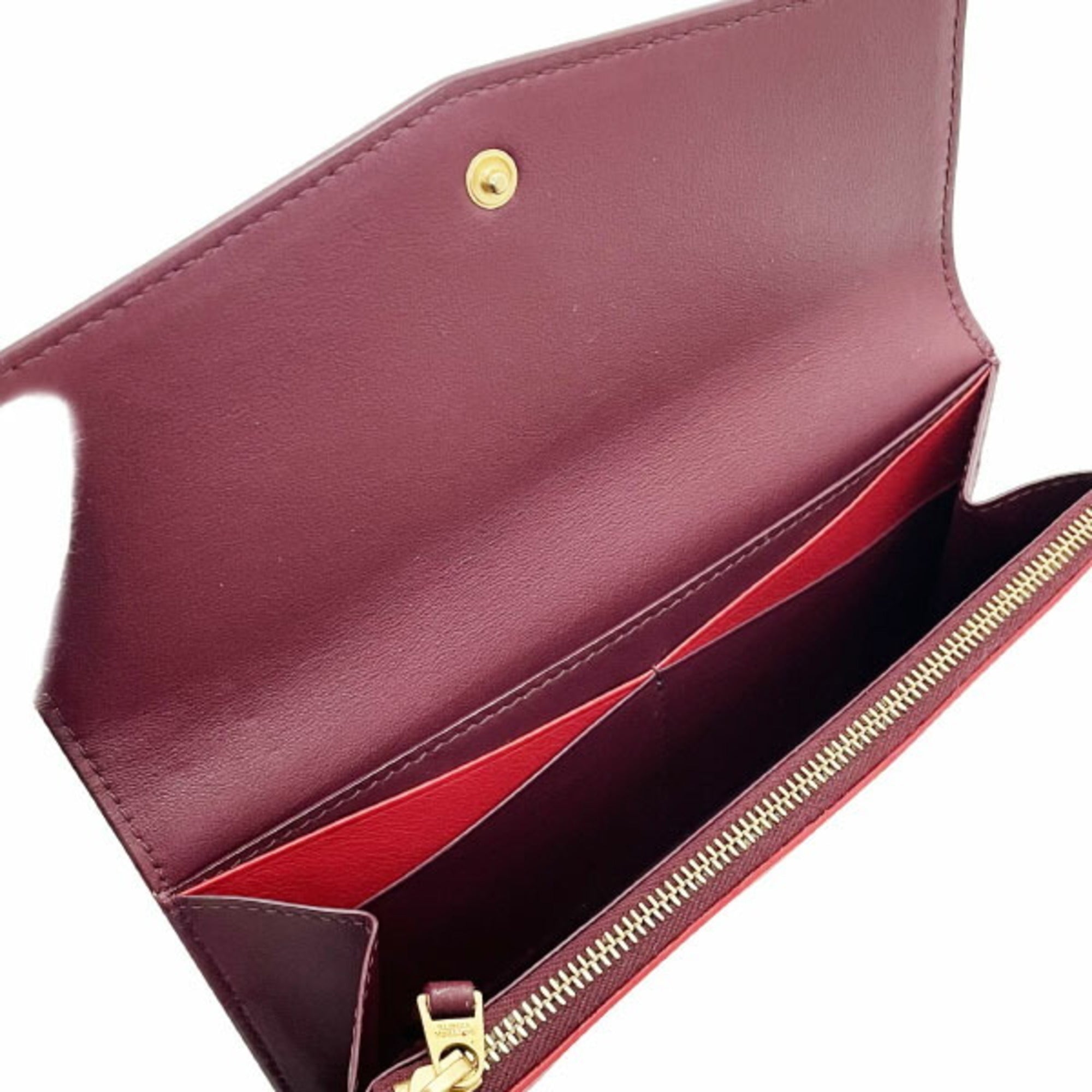 Bottega Veneta Bordeaux Red Color Leather Long Wallet (Bi-Fold) (Pre-Owned)