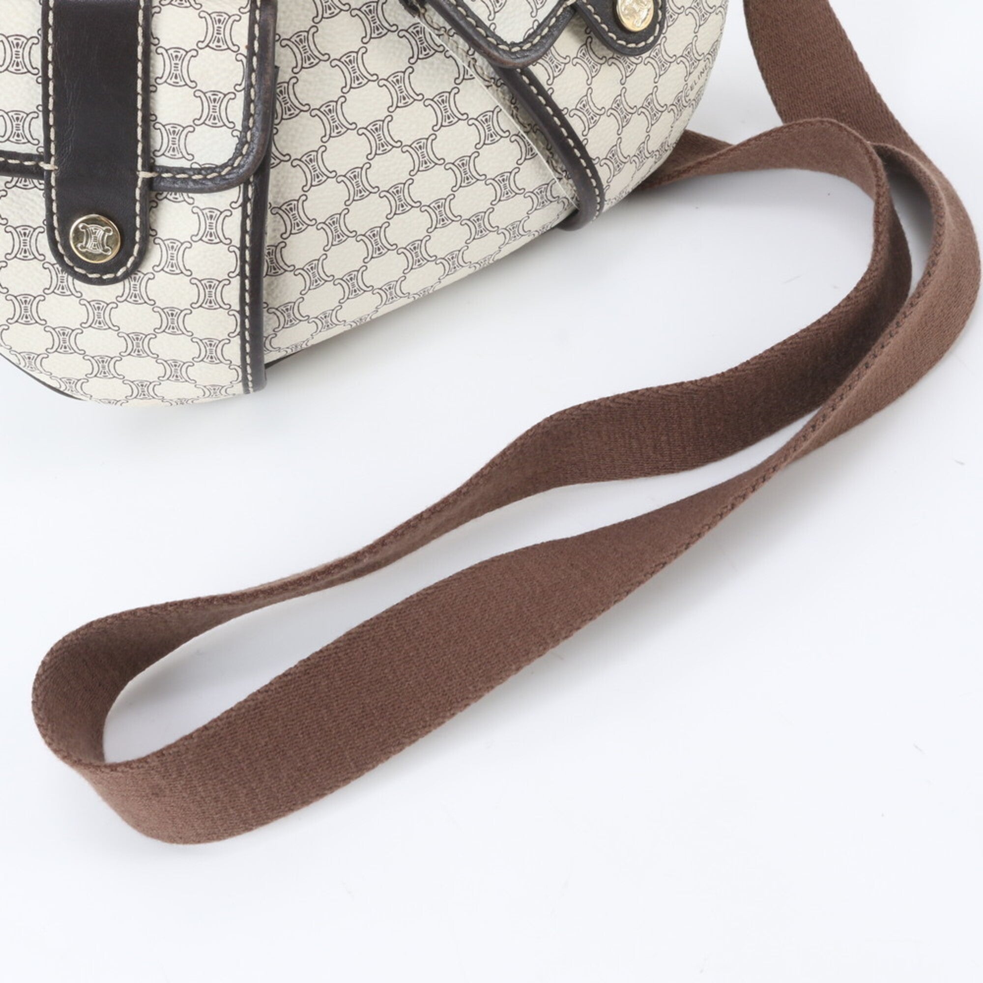 Celine Brown Ivory Leather Coated Canvas Shoulder Bag (Pre-Owned)