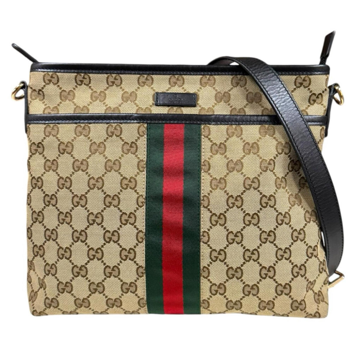Gucci Black Brown Gg Canvas Leather Shoulder Bag (Pre-Owned)
