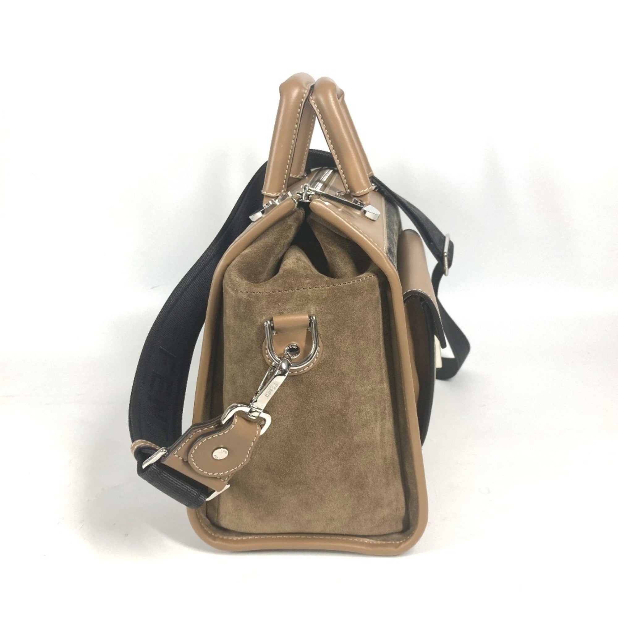 Fendi Zucca Beige Brown Canvas Leather Handbag Shoulder Bag (Pre-Owned)