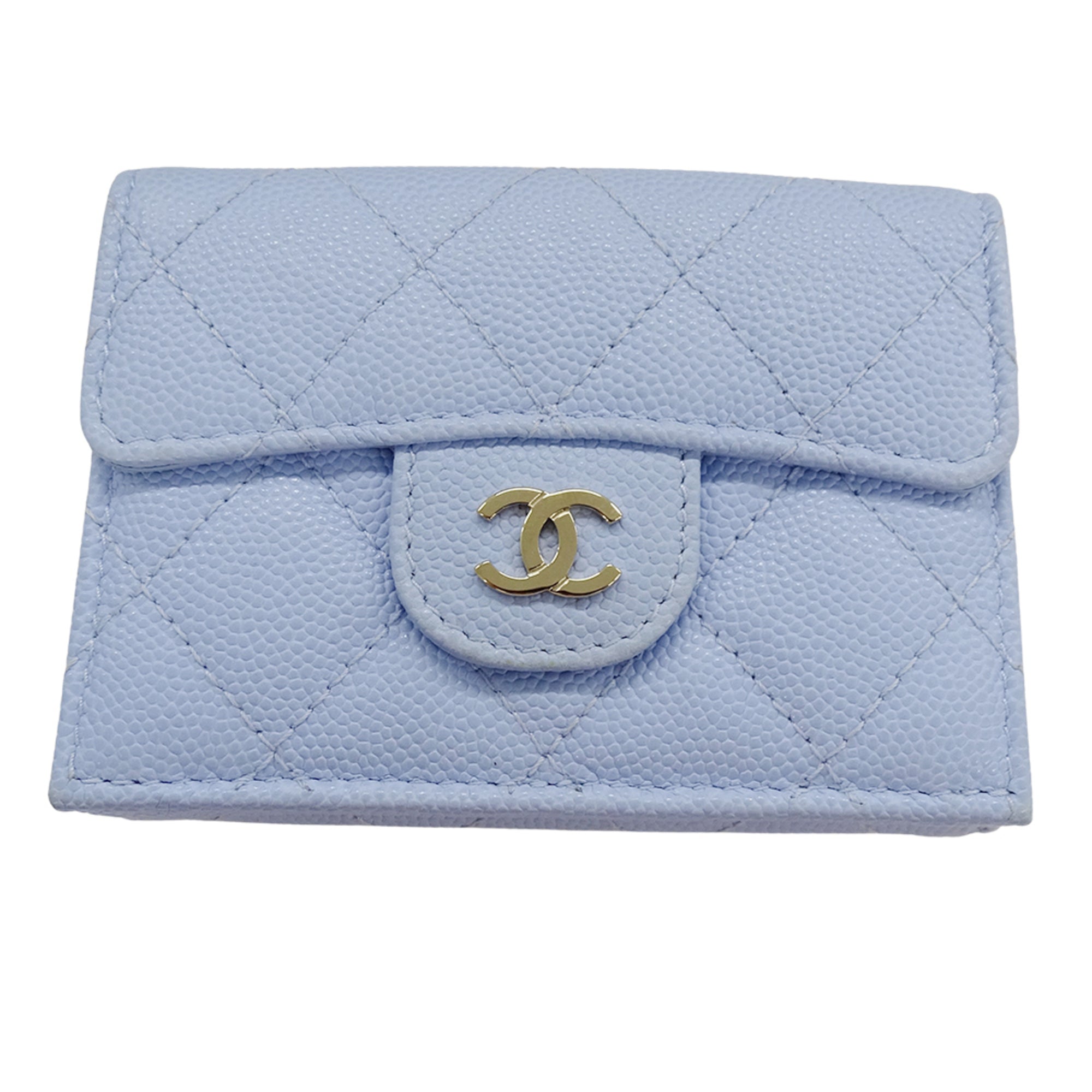 Chanel Light Blue Grained Calfskin Wallet (Tri-Fold) (Pre-Owned)