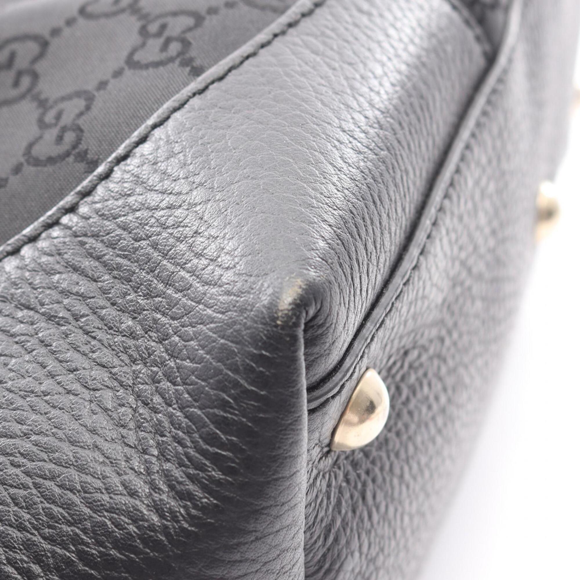 Gucci Black Nylon Leather Handbag Tote Bag (Pre-Owned)