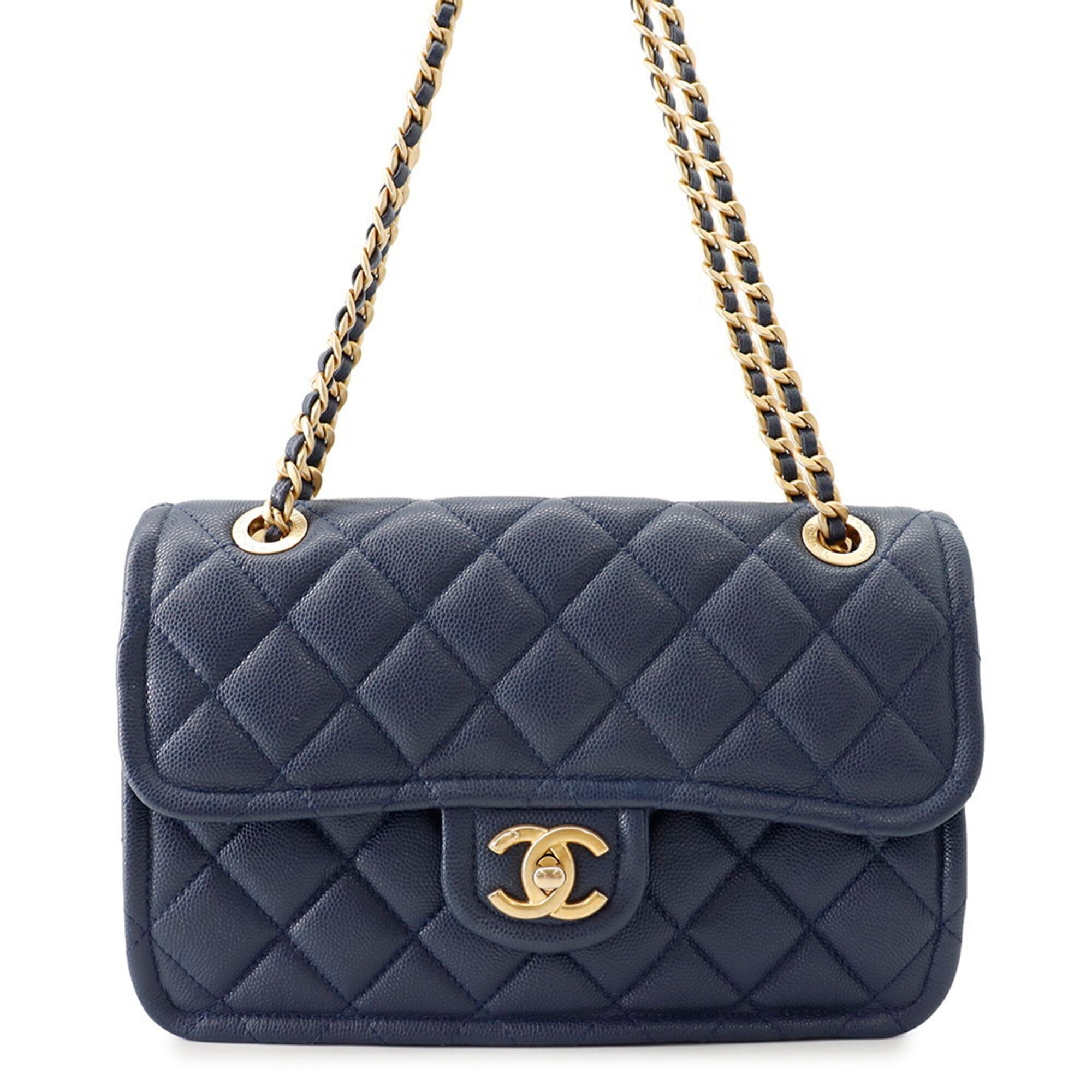 Chanel Navy Grained Calfskin Handbag Shoulder Bag (Pre-Owned)