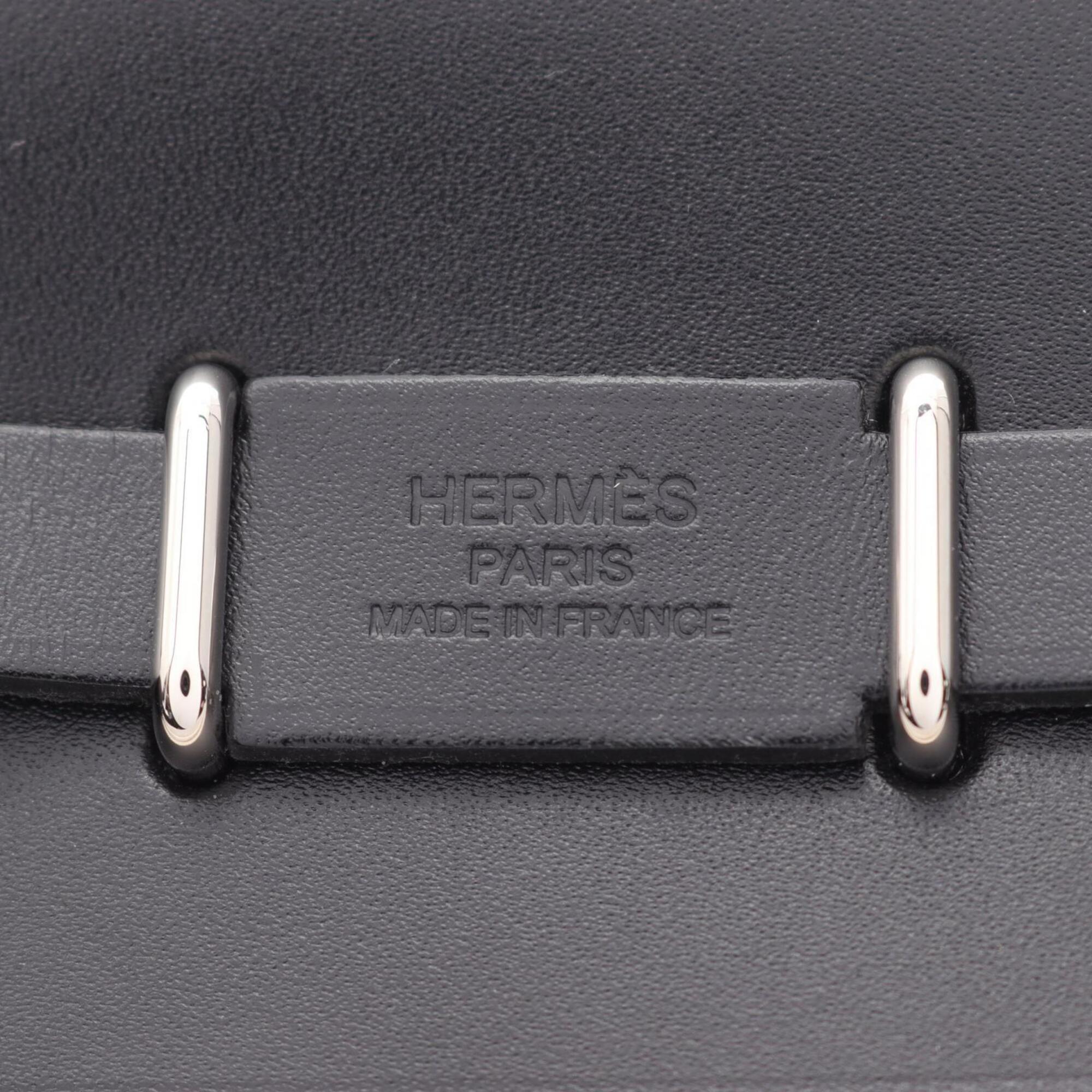 Hermes Black Gray Toile H Vache Leather Handbag Shoulder Bag (Pre-Owned)