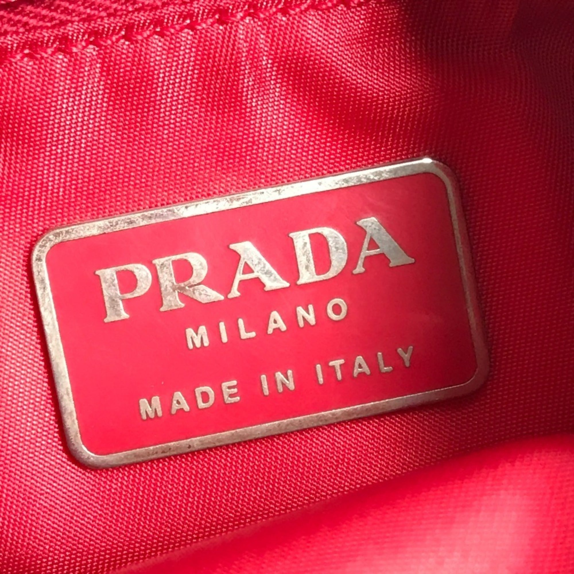 Prada Red Color Nylon Handbag Shoulder Bag (Pre-Owned)
