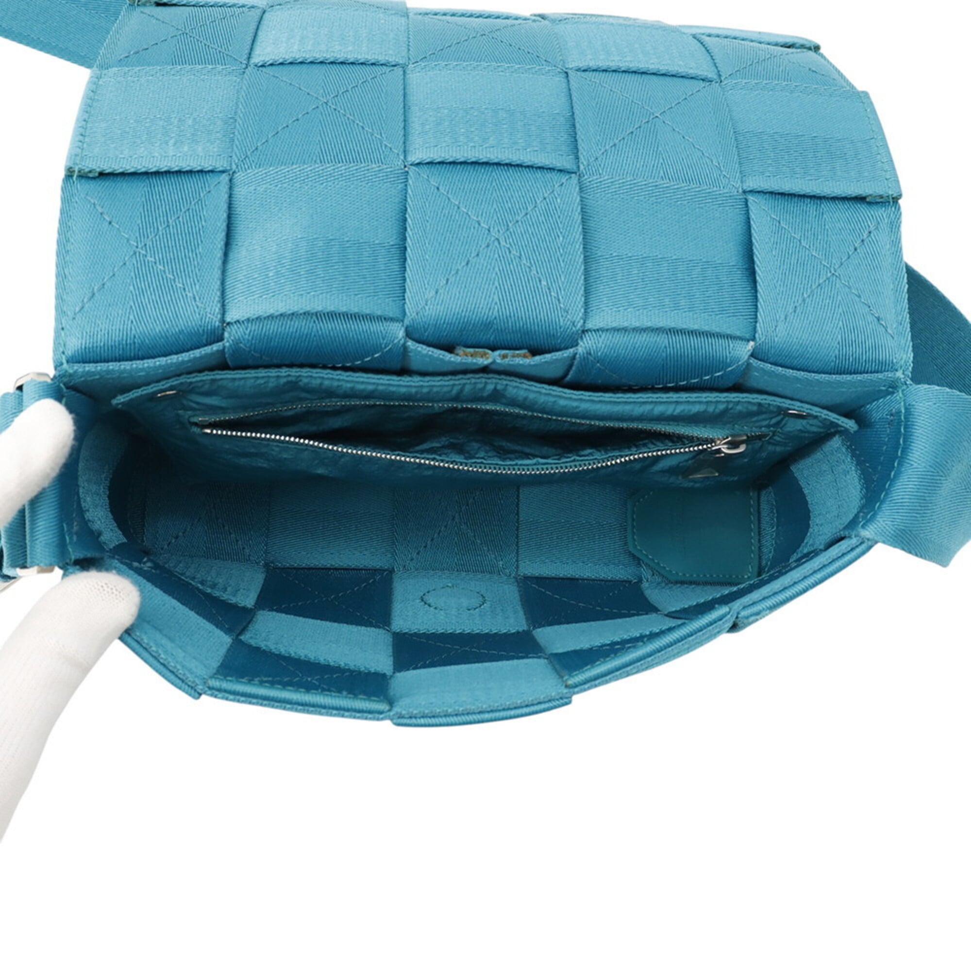 Bottega Veneta Intrecciato Blue Canvas Handbag Shoulder Bag (Pre-Owned)