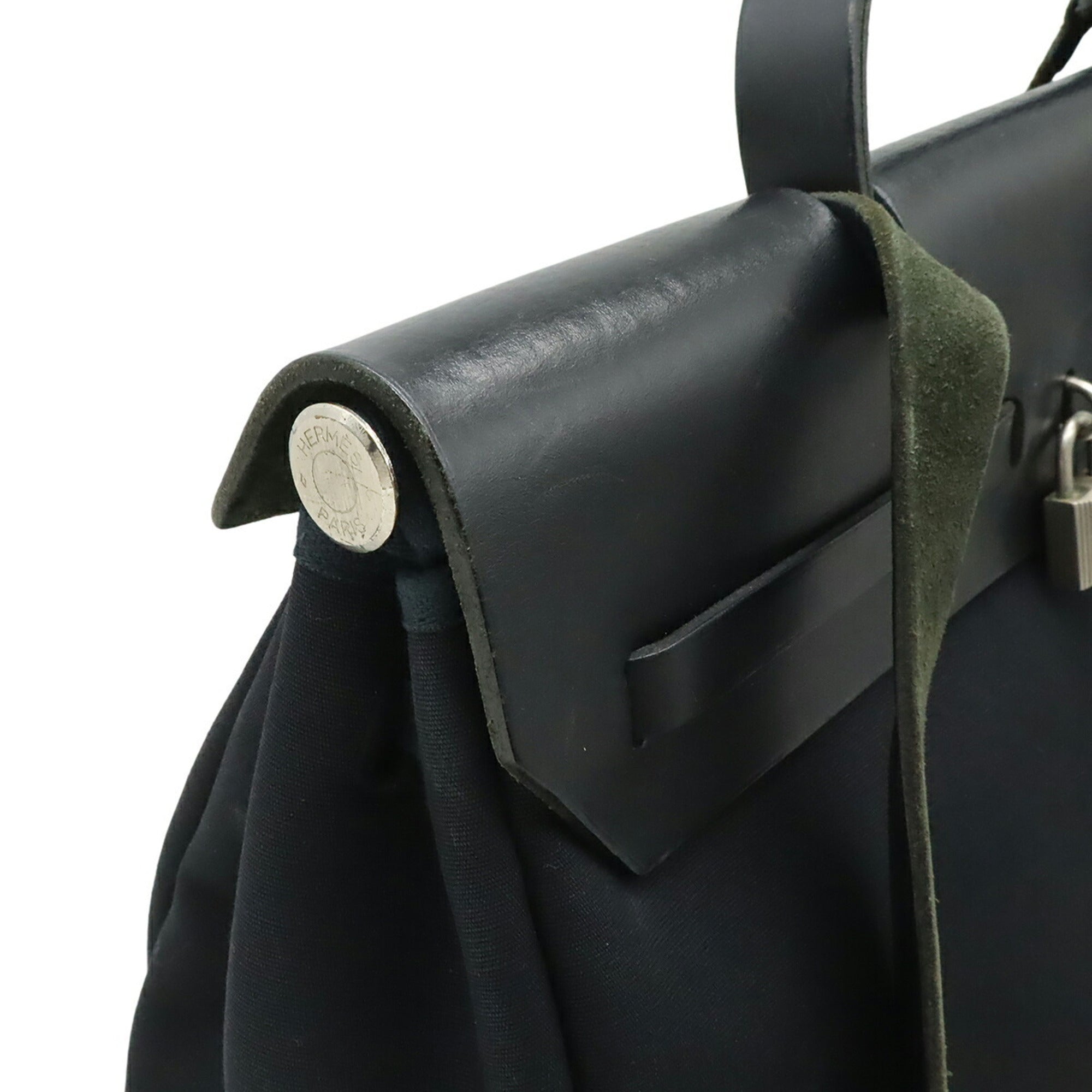 Hermes Black Canvas Handbag Shoulder Bag (Pre-Owned)