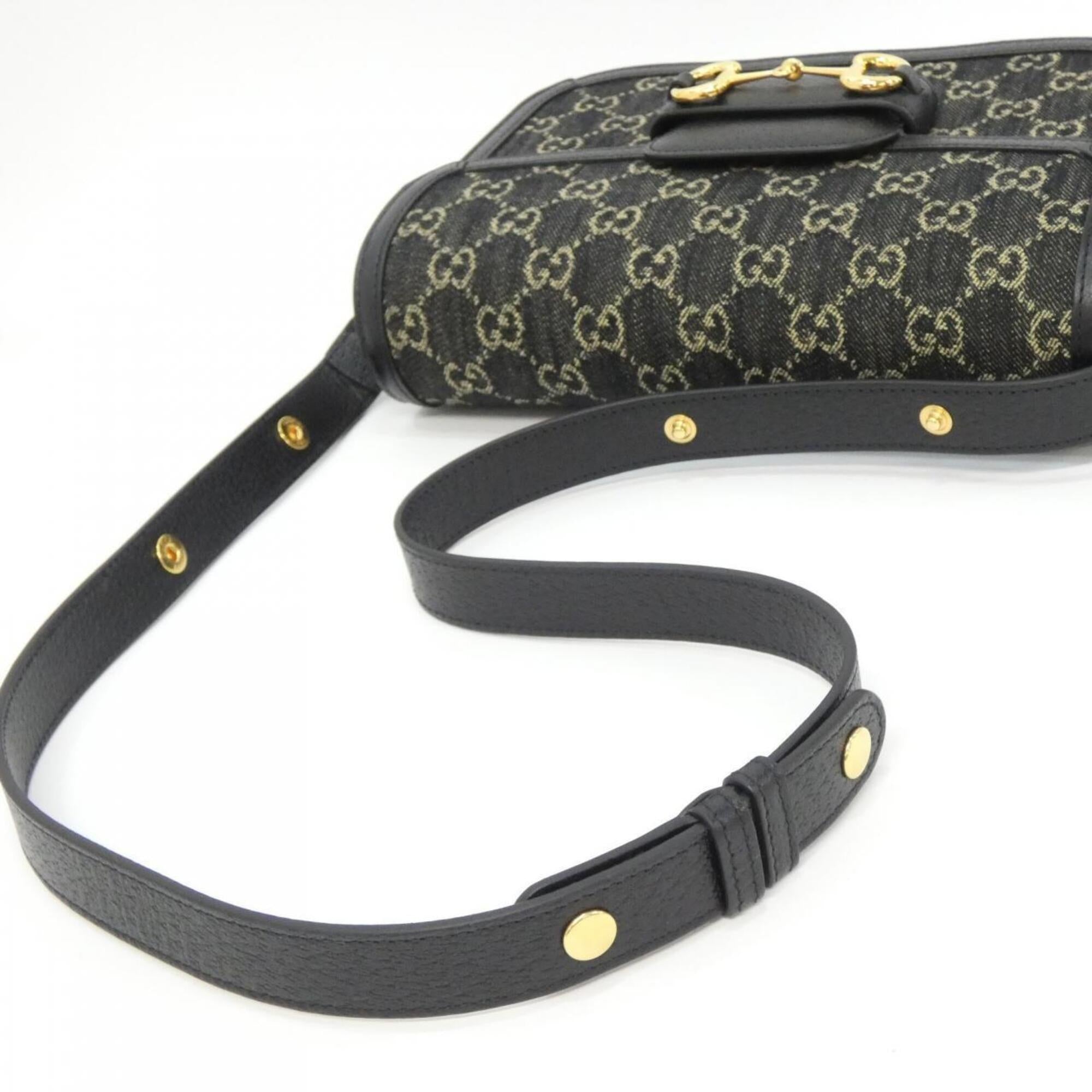 Gucci Horsebit Black Ivory Jacquard Leather Shoulder Bag (Pre-Owned)