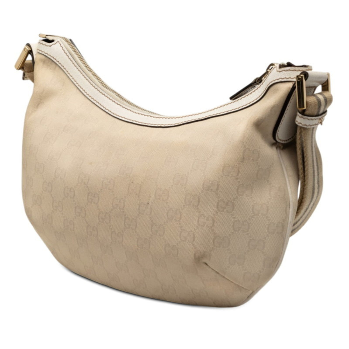 Gucci Beige White Gg Canvas Shoulder Bag (Pre-Owned)