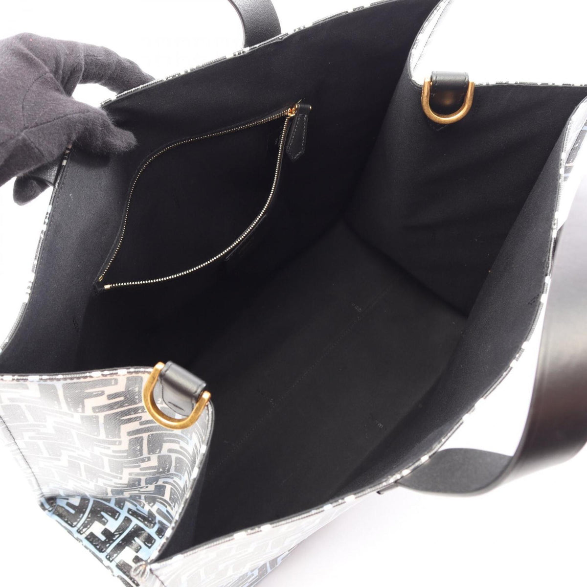 Fendi Black Blue White Canvas Leather Handbag Tote Bag (Pre-Owned)