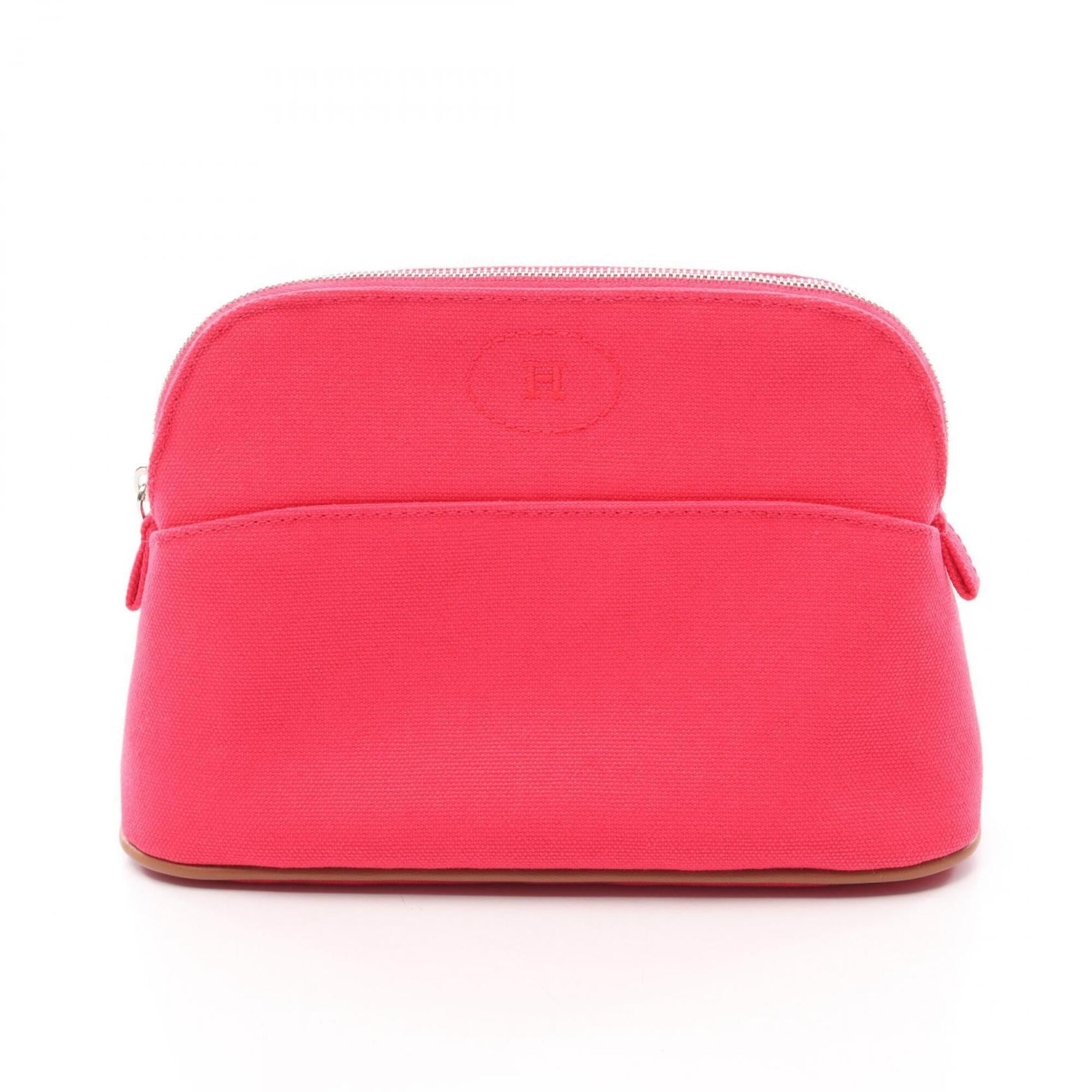 Hermes Brown Pink Canvas Leather Handbag Pouch (Pre-Owned)