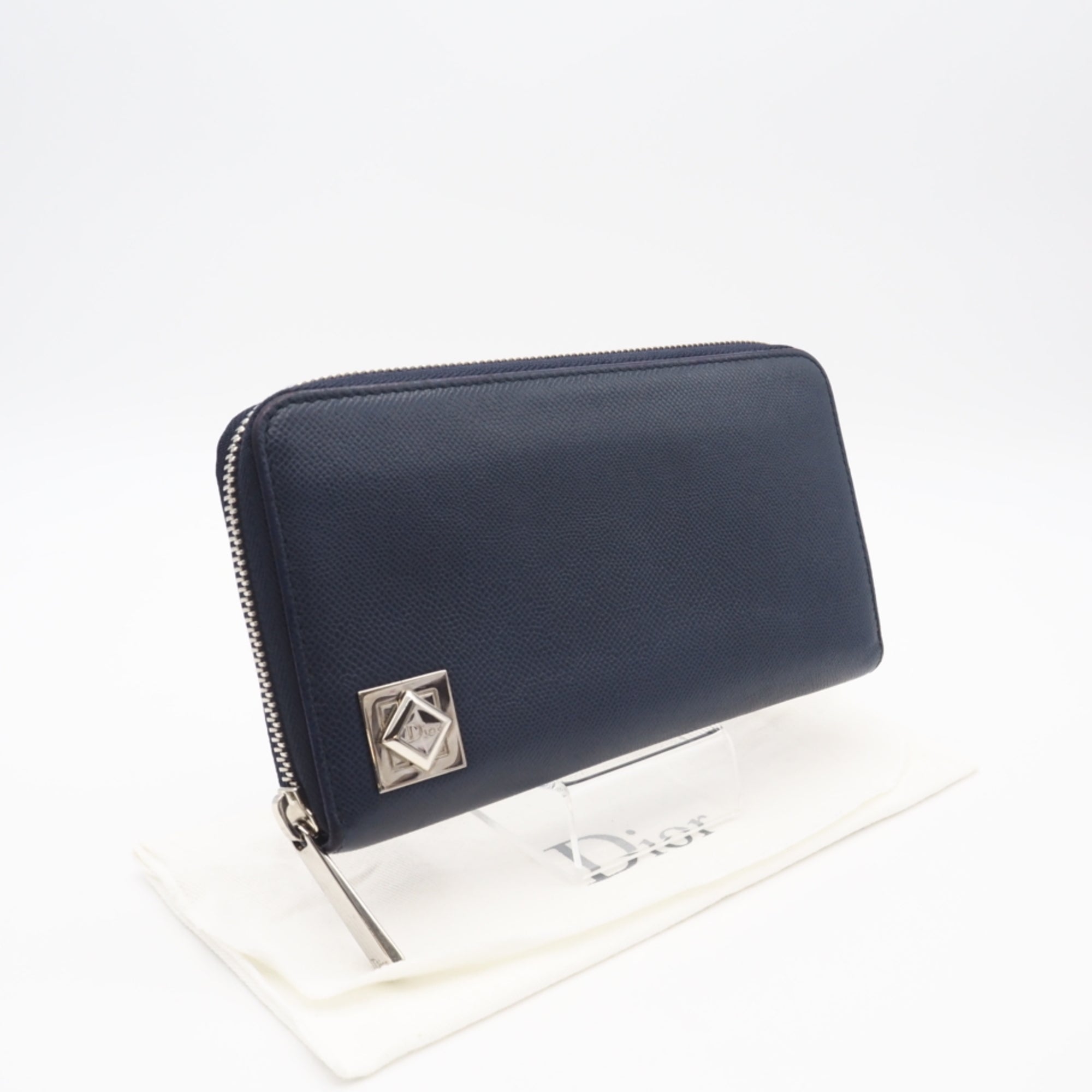 Christian Dior Blue Navy Leather Long Wallet (Bi-Fold) (Pre-Owned)