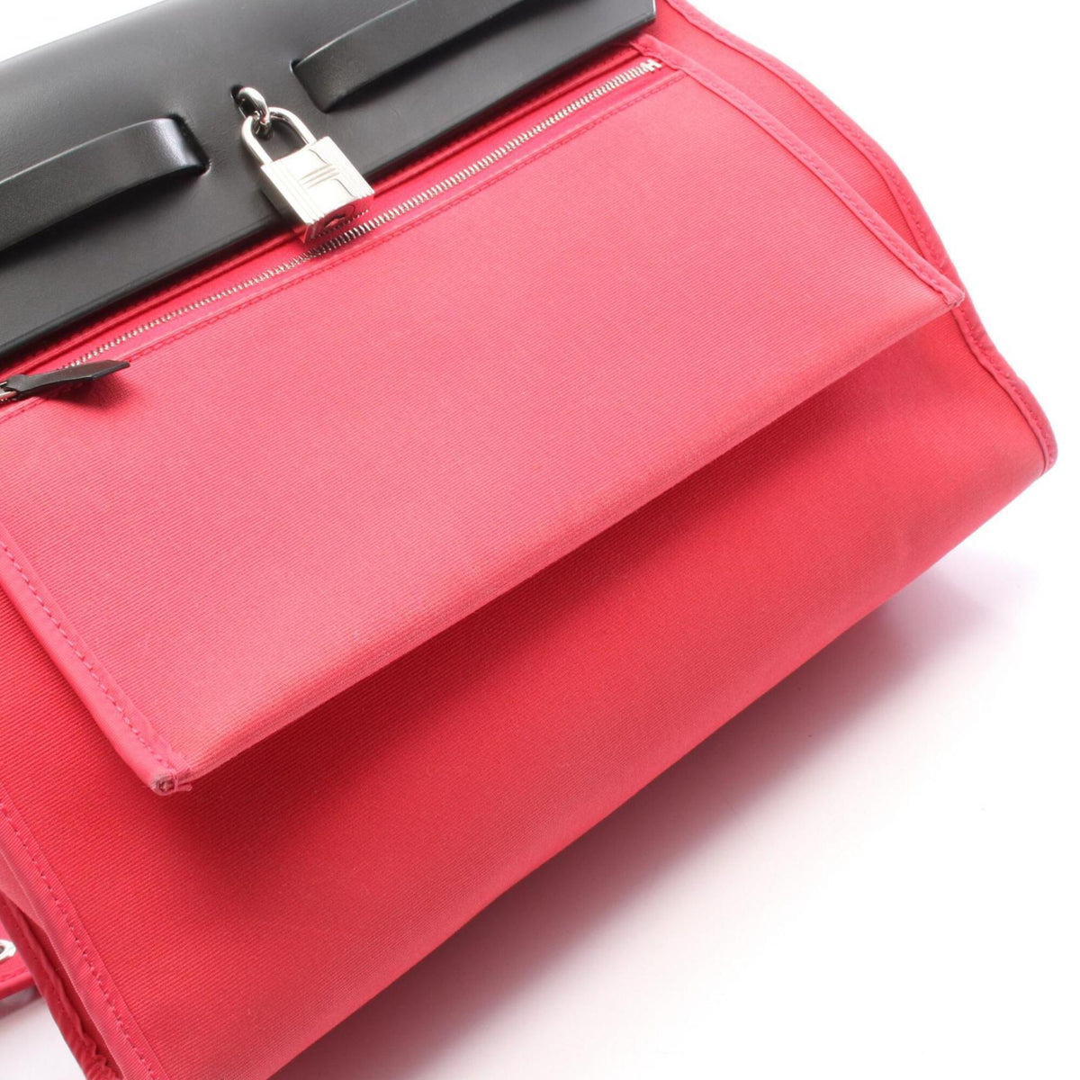 Hermes Black Red Color Toile Officier Canvas Leather Handbag Pouch (Pre-Owned)