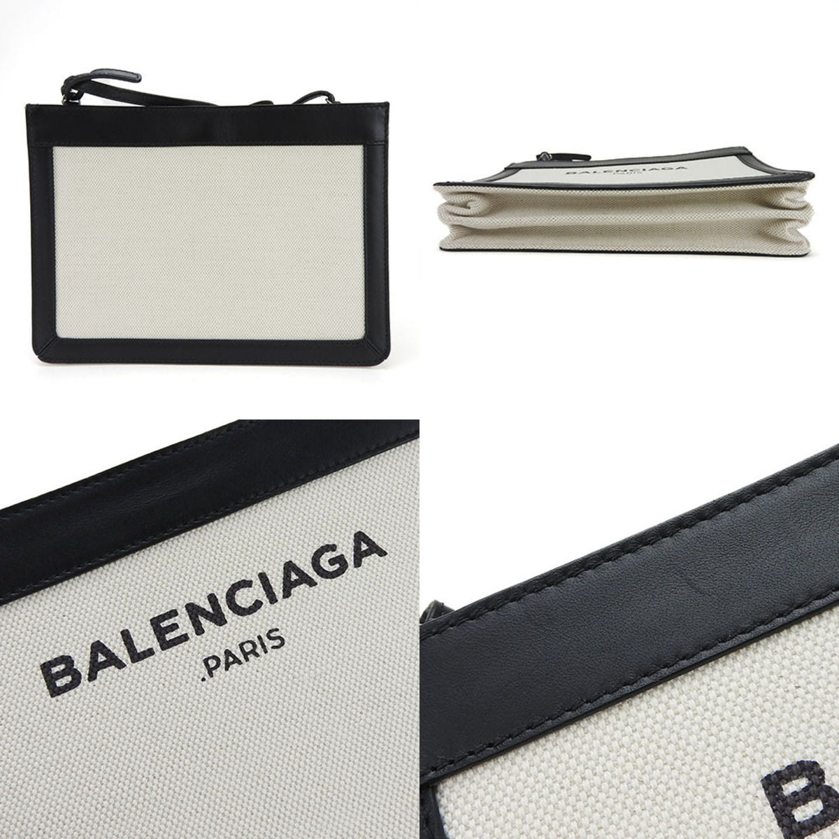 Balenciaga Black Ivory Canvas Leather Pochette Shoulder Bag (Pre-Owned)