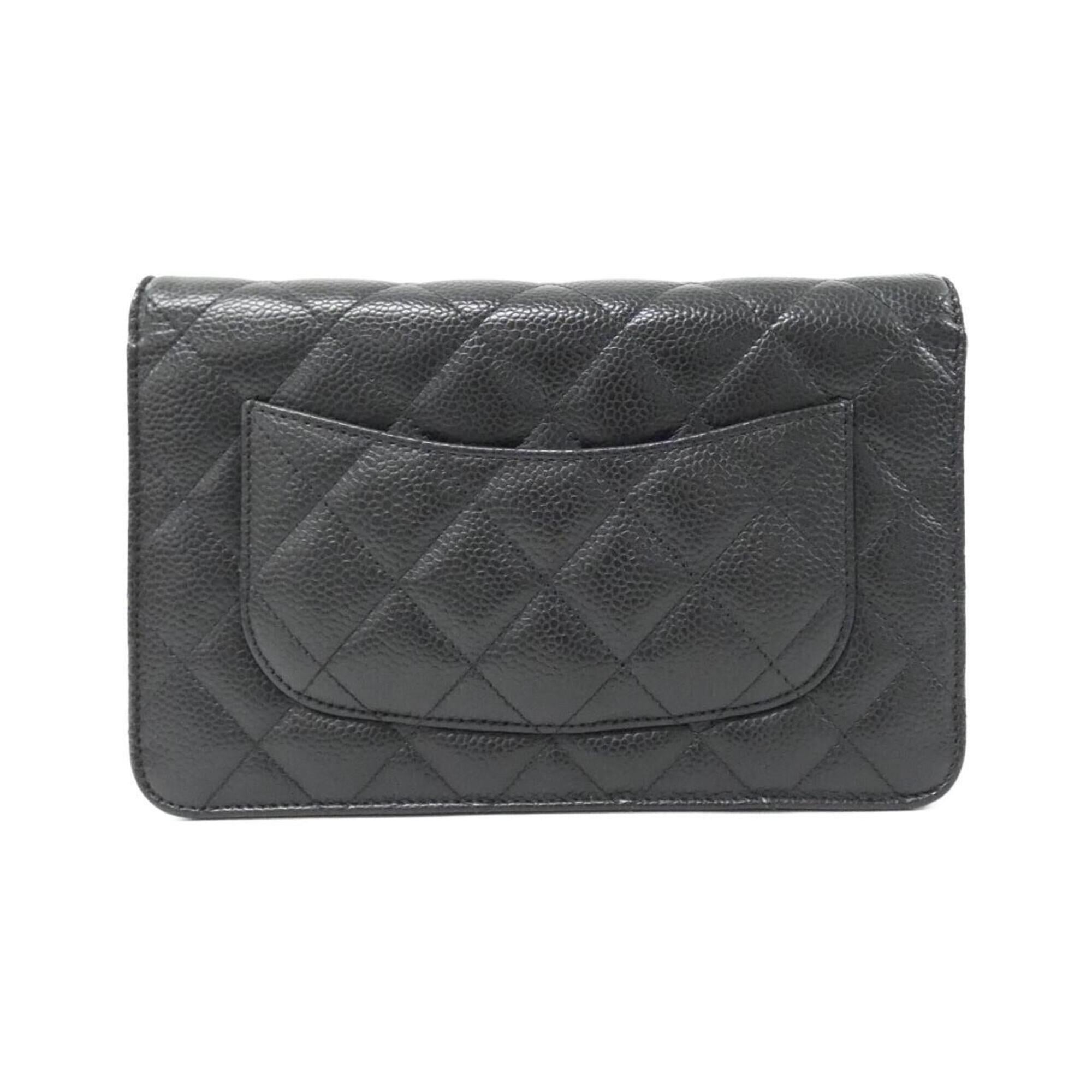 Chanel Black Bordeaux Grained Calfskin Chain/Shoulder Wallet (Pre-Owned)