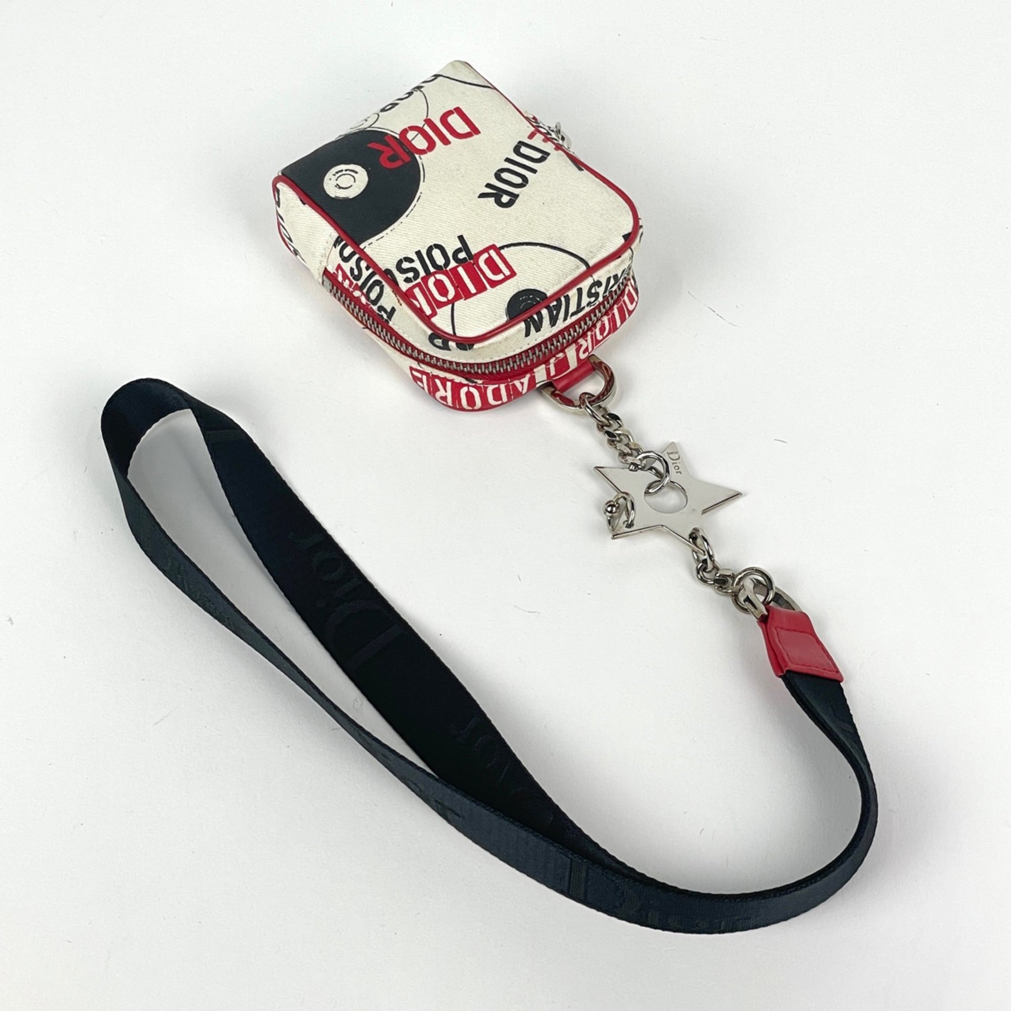 Christian Dior Red Color White Canvas Pouch (Pre-Owned)