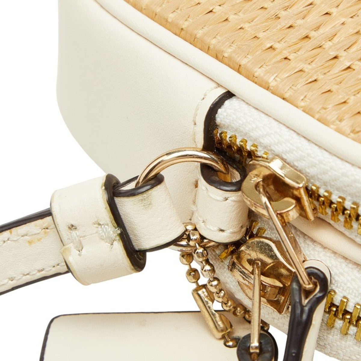 Coach Beige Off-White Raffia Leather Pochette Shoulder Bag (Pre-Owned)
