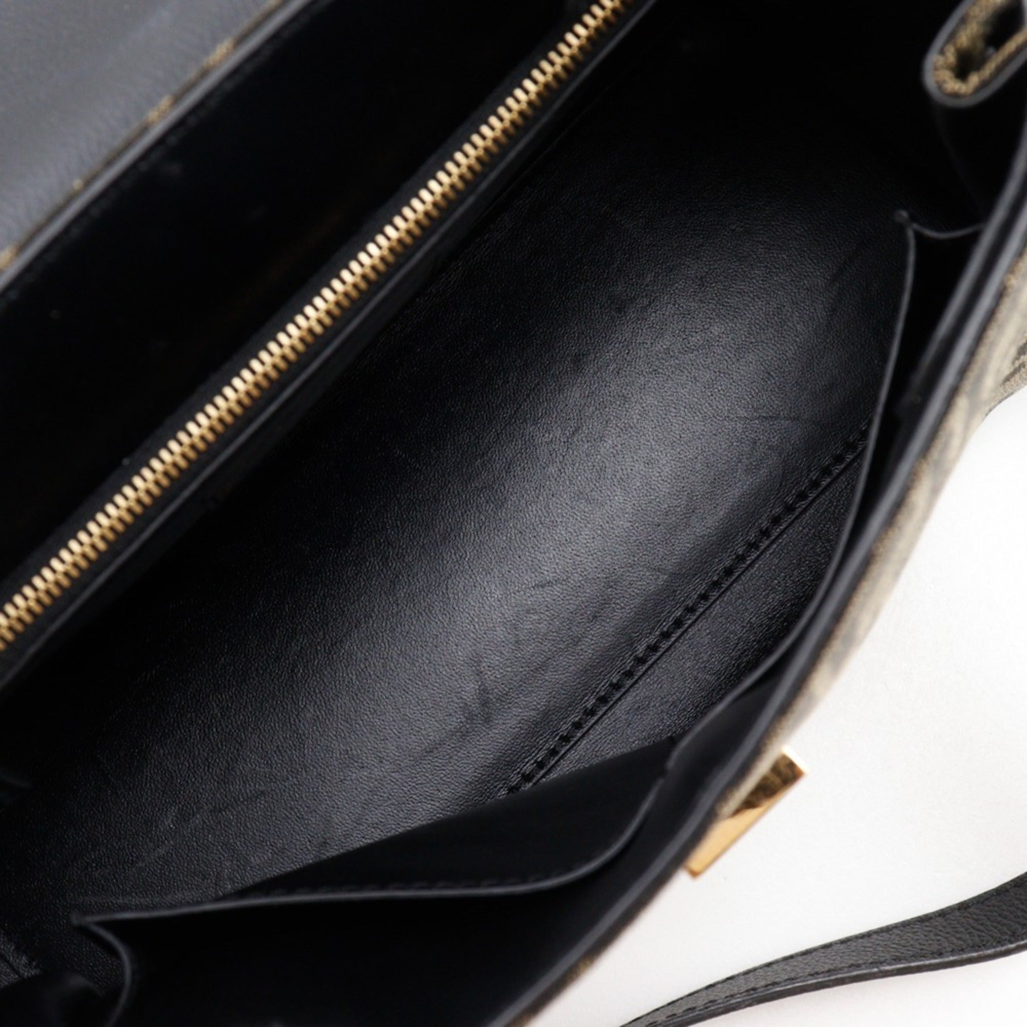 Fendi Zucca Black Brown Nylon Canvas Leather Handbag (Pre-Owned)