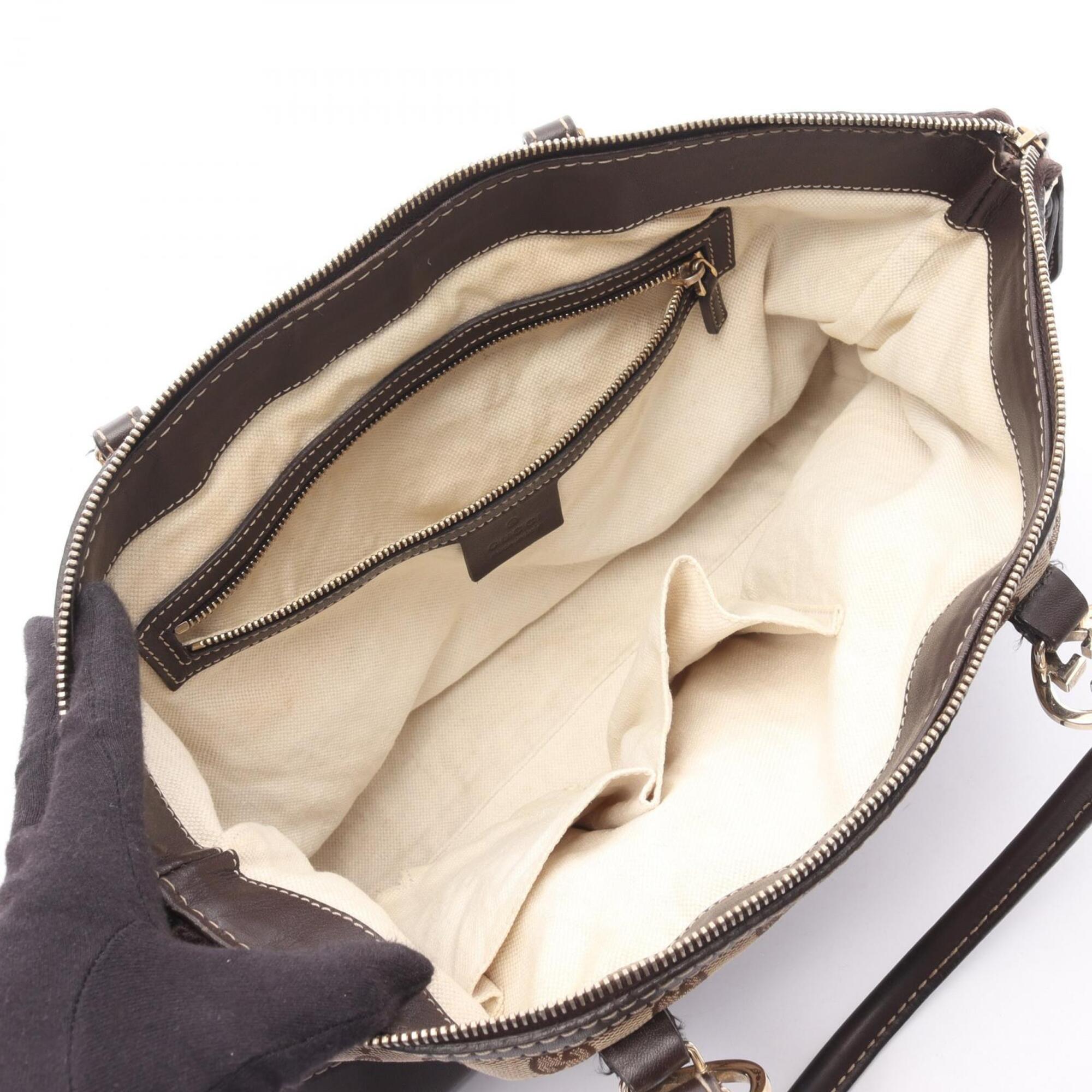 Gucci Beige Brown Canvas Leather Handbag Tote Bag (Pre-Owned)