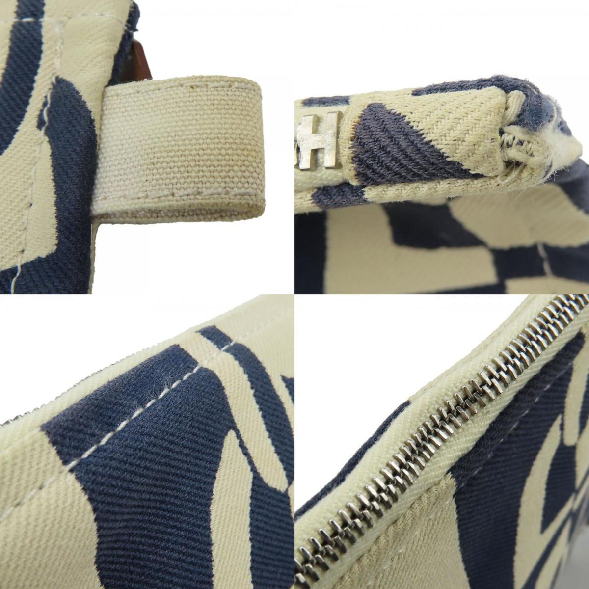 Hermes Ivory Navy Canvas Clutch Bag Pouch (Pre-Owned)