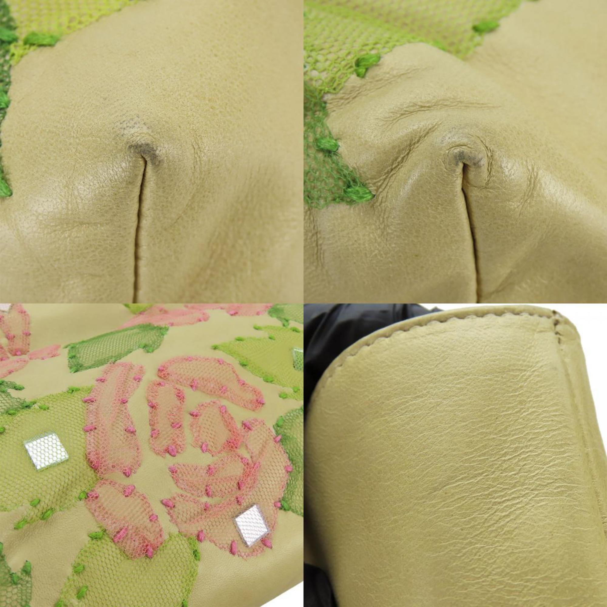 Fendi Beige Pink Green Leather Tote Bag (Pre-Owned)
