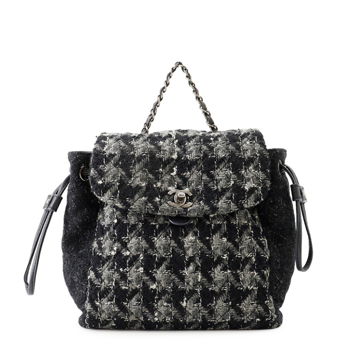 Chanel Black Gray Tweed Handbag (Pre-Owned)