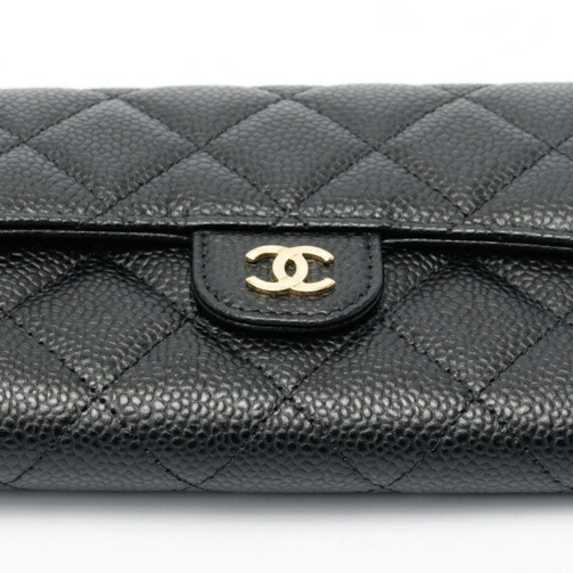Chanel Black Grained Calfskin Wallet (Tri-Fold) (Pre-Owned)