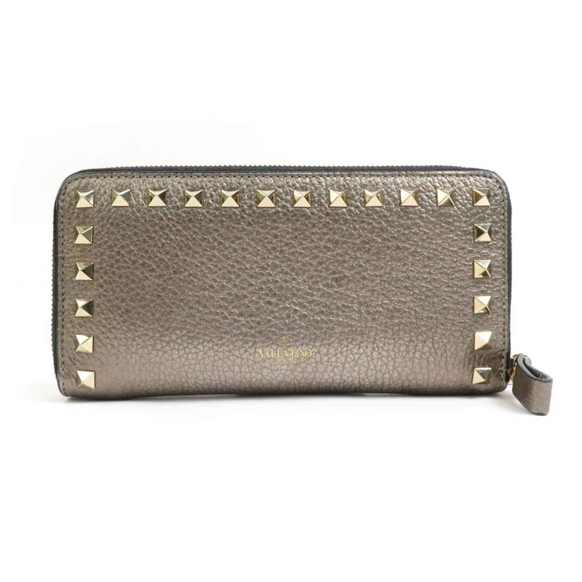 Valentino Garavani Gold Black Leather Coin Purse/Coin Case (Pre-Owned)