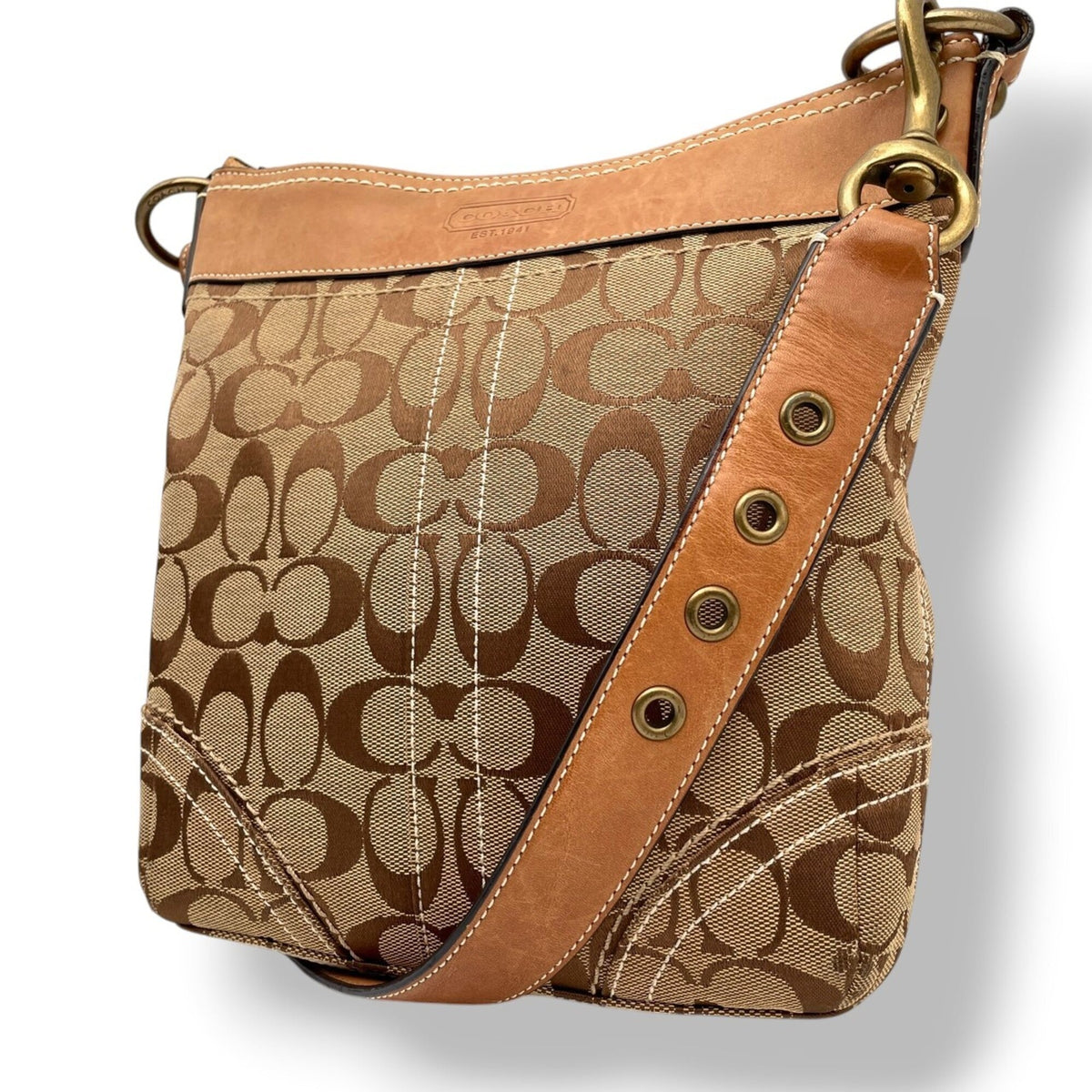 Coach Beige Light Brown Canvas Leather Shoulder Bag (Pre-Owned)