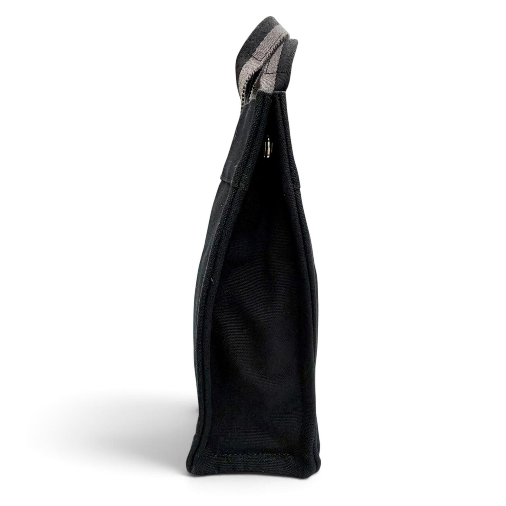 Hermes Black Gray Cotton Handbag Tote Bag (Pre-Owned)