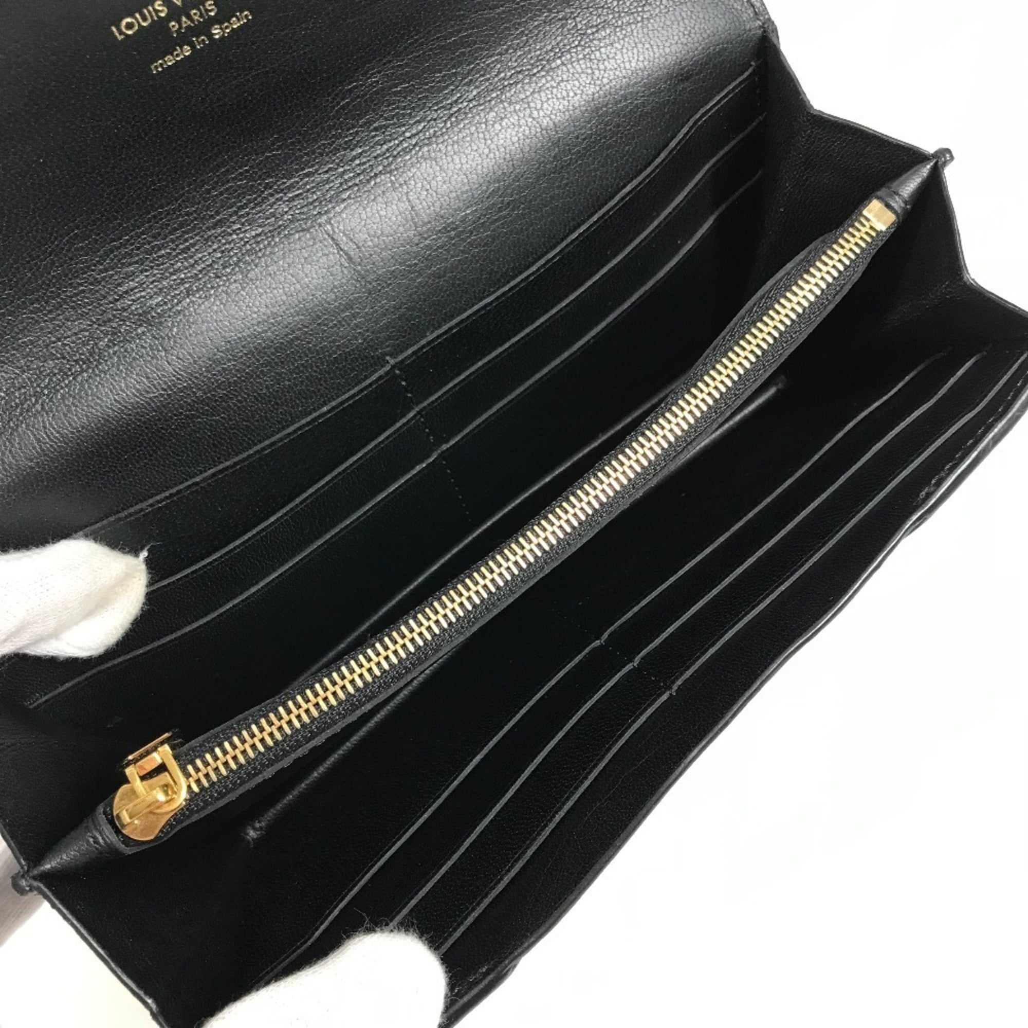 Louis Vuitton Black Leather Long Wallet (Tri-Fold) (Pre-Owned)