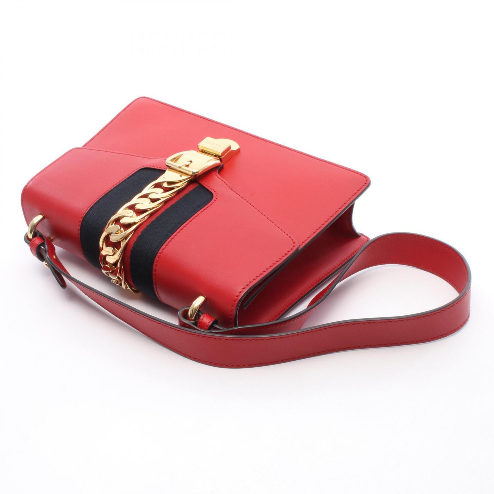 Gucci Red Color Leather Handbag Shoulder Bag (Pre-Owned)