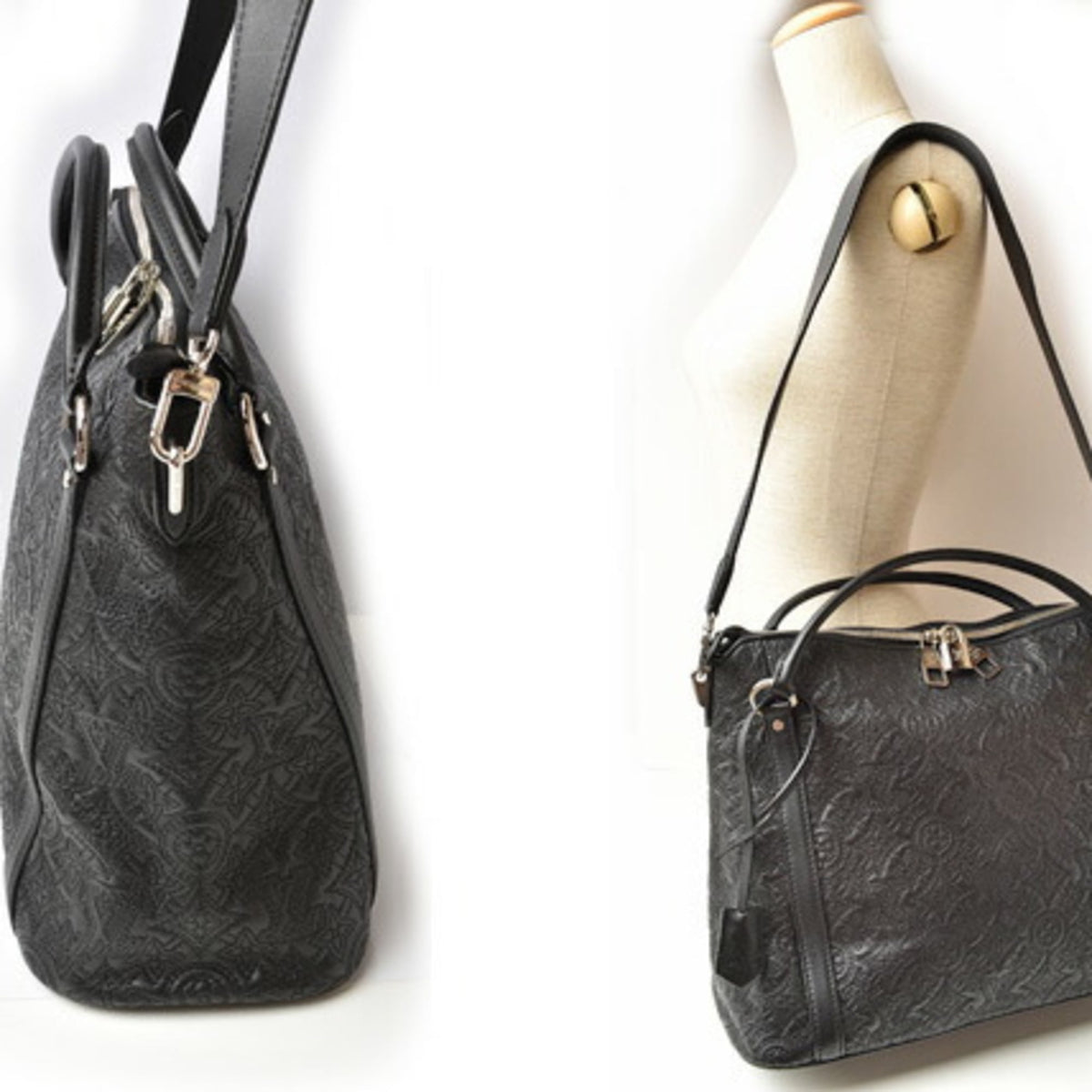 Louis Vuitton Monogram Antheia Black Silver Leather Handbag Shoulder Bag (Pre-Owned)