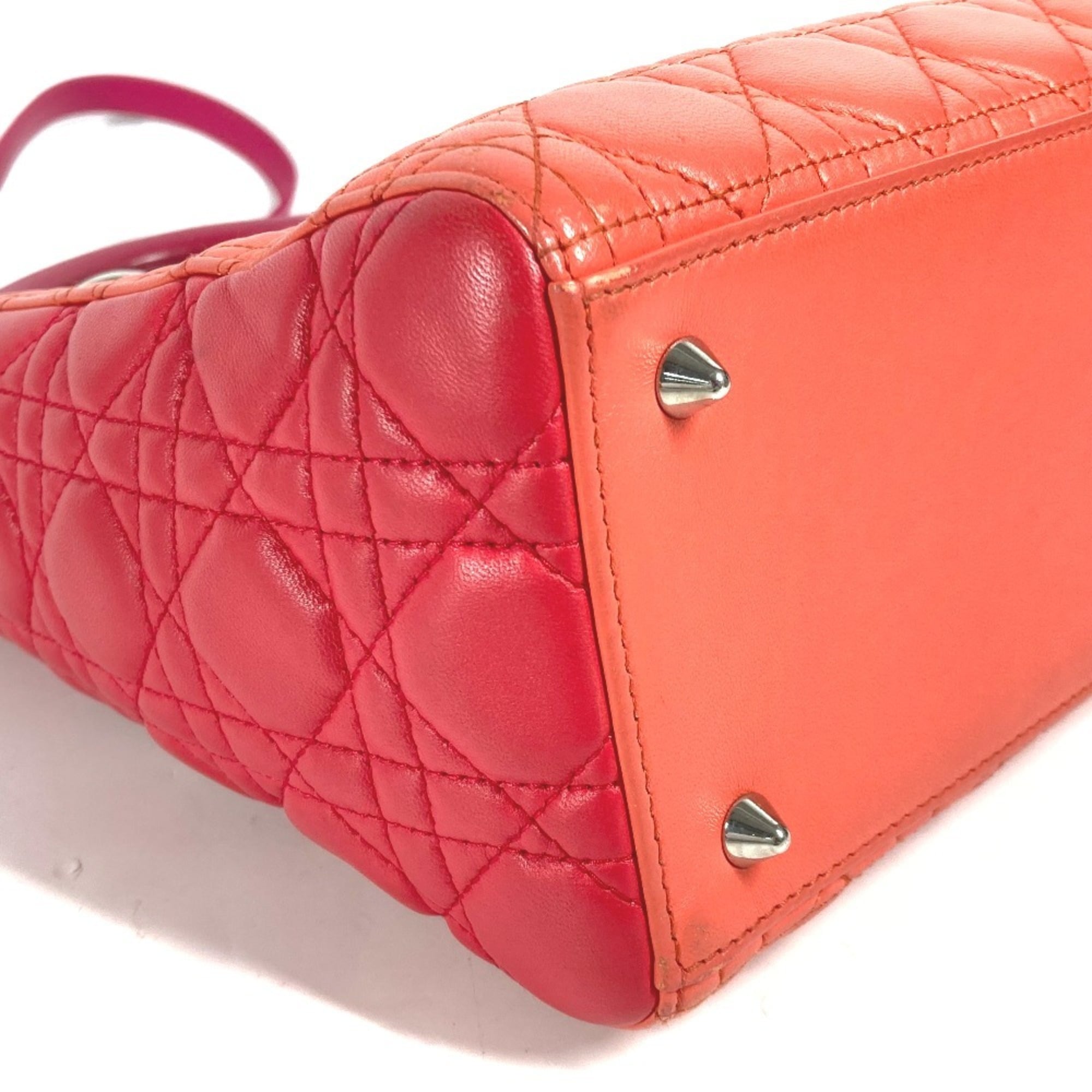 Christian Dior Lady Dior Orange Pink Red Color Leather Handbag Shoulder Bag Tote Bag (Pre-Owned)